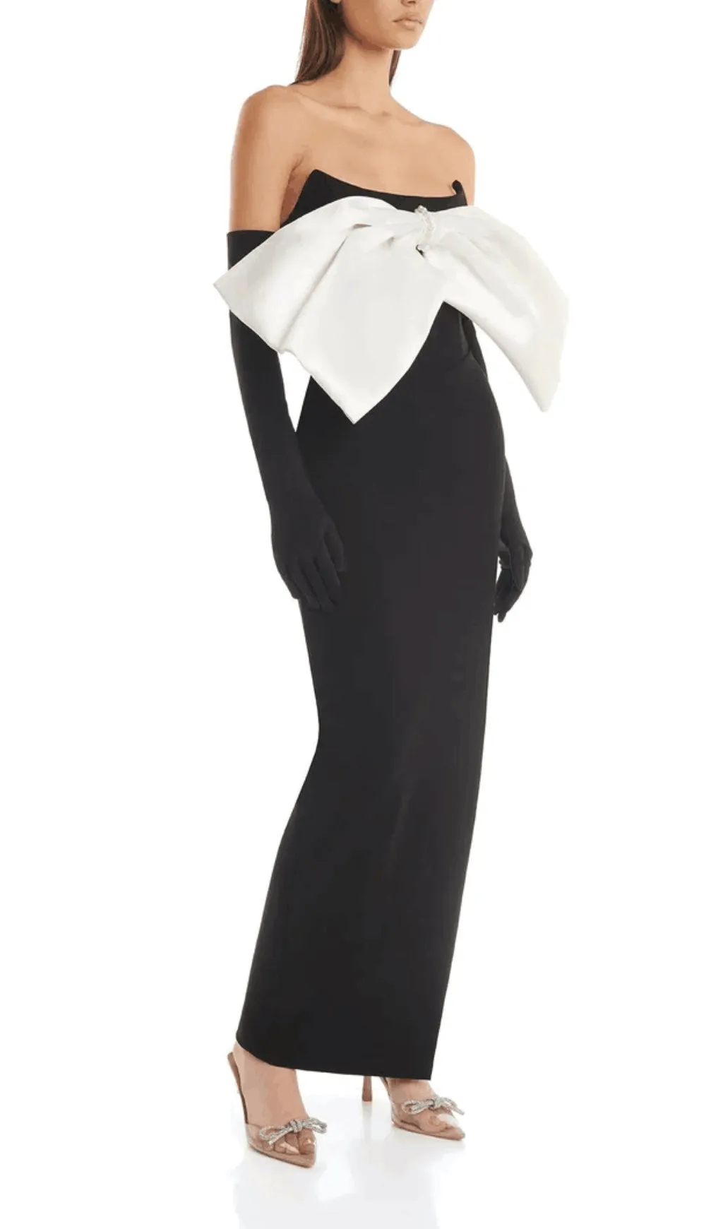 WHITE BOW BLACK MAXI DRESS Gloria Lanvin