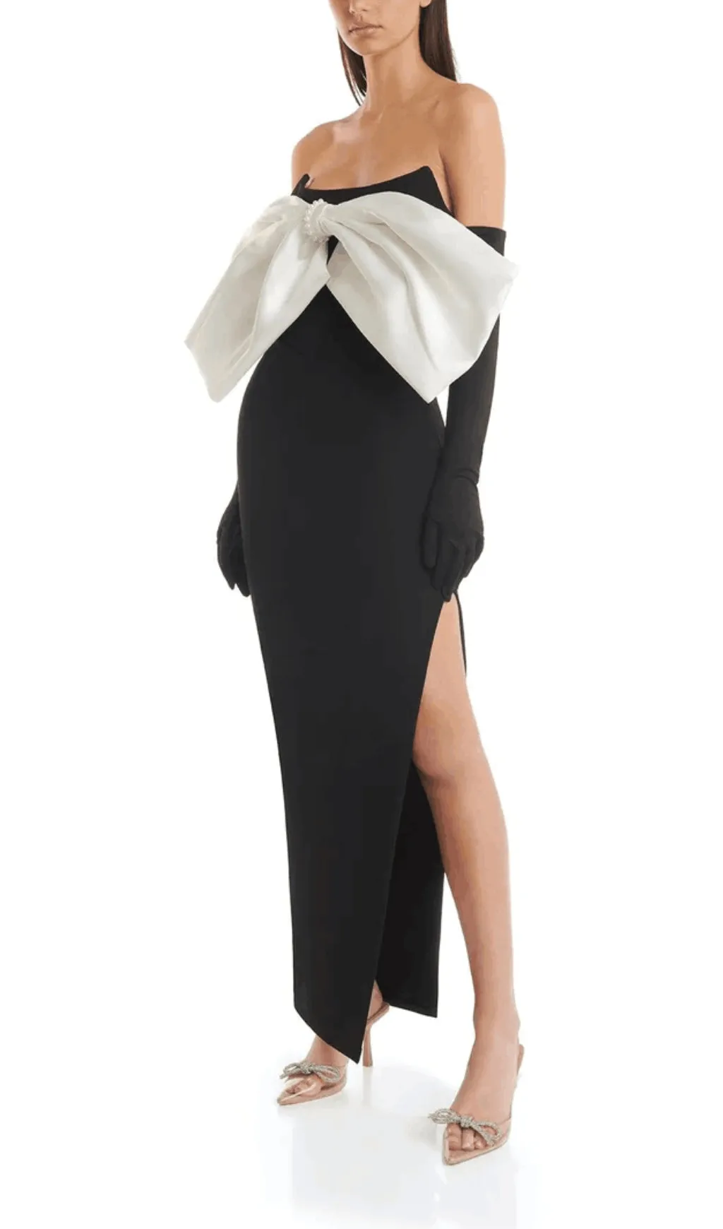 WHITE BOW BLACK MAXI DRESS Gloria Lanvin