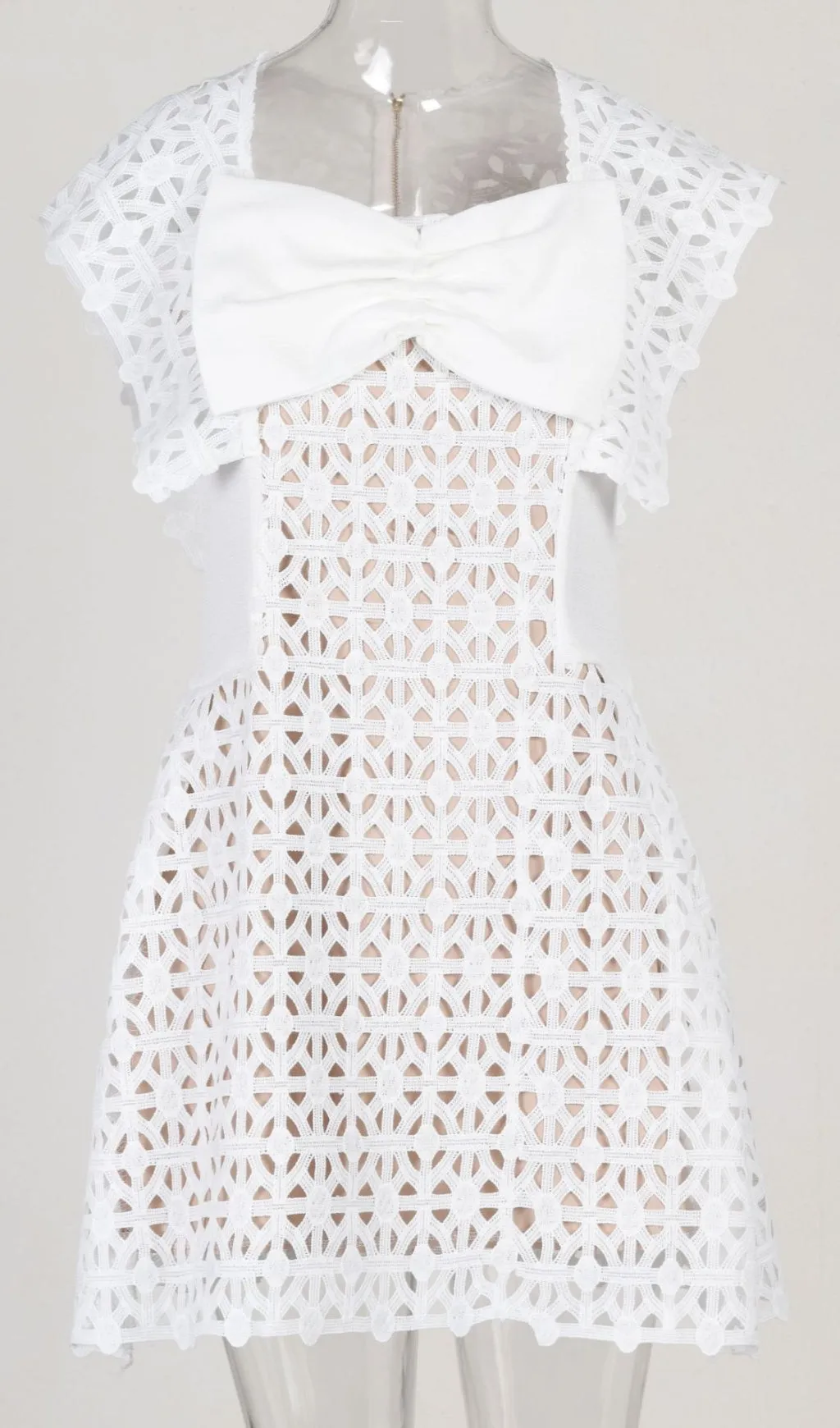 WHITE BOW EMBROIDERED MINI DRESS Gloria Lanvin