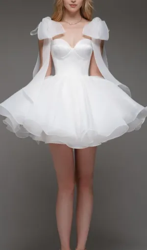 WHITE BOW SHOULDER MINI DRESS Gloria Lanvin