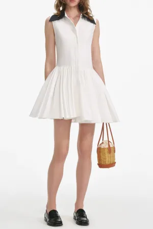 White Cotton Contrast Collar Mini Dress Gloria Lanvin