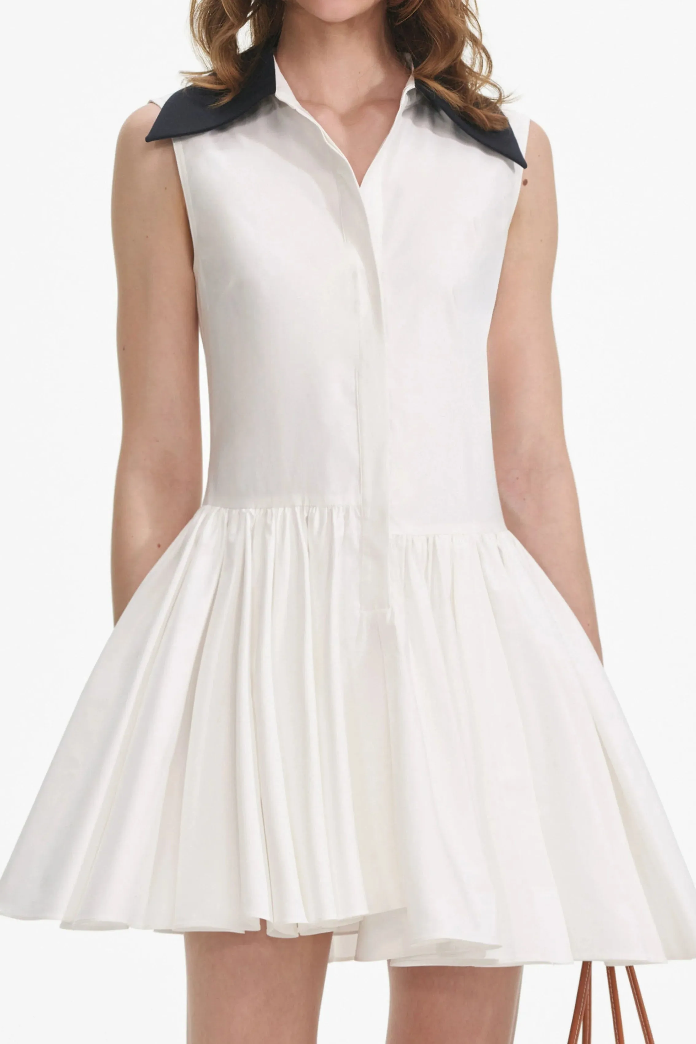 White Cotton Contrast Collar Mini Dress Gloria Lanvin