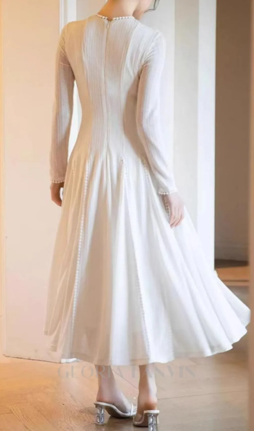 white crochet lace maxi dress with sleeves Gloria Lanvin