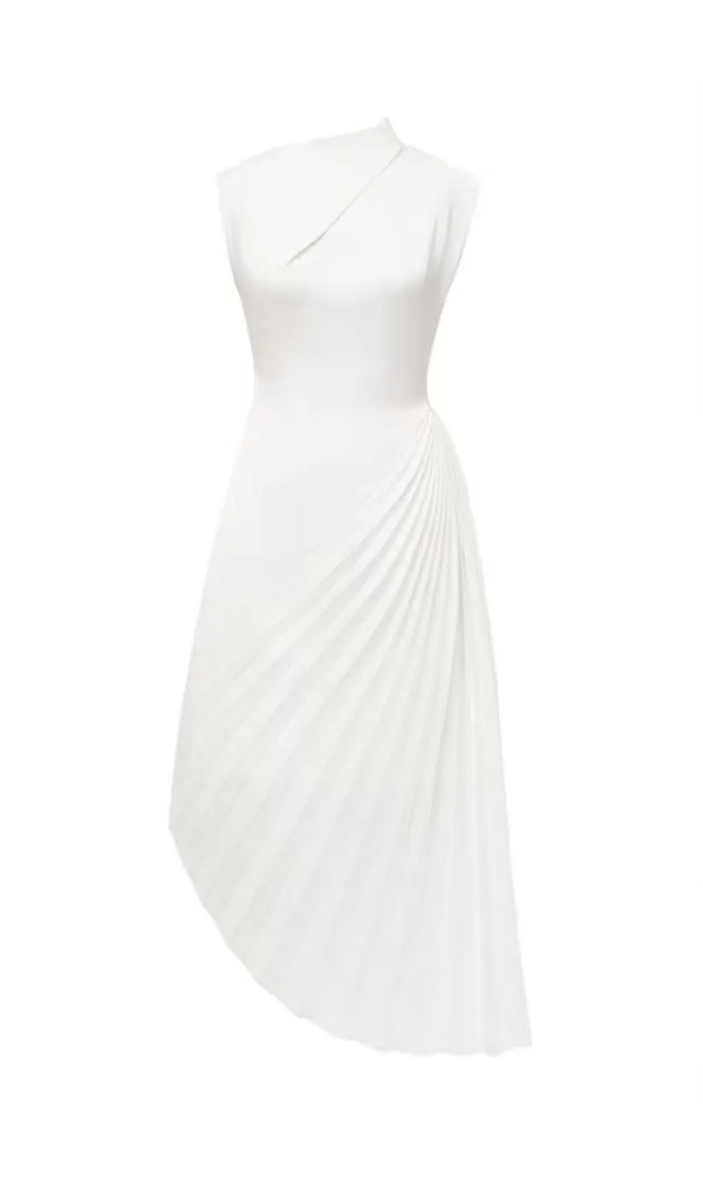WHITE DIAGONAL PLEATED MIDI DRESS Gloria Lanvin