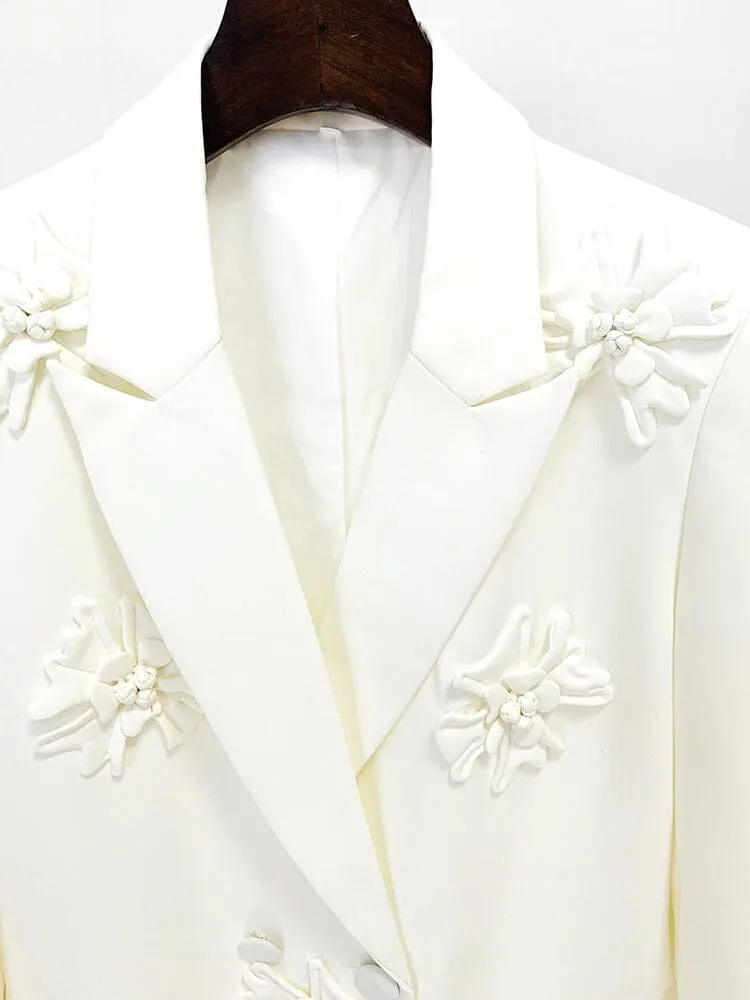 WHITE DOUBLE-BREASTED DIMENSIONAL FLOWER SUIT Gloria Lanvin