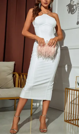 WHITE EMBELLISHED STRAP MIDI DRESS Gloria Lanvin