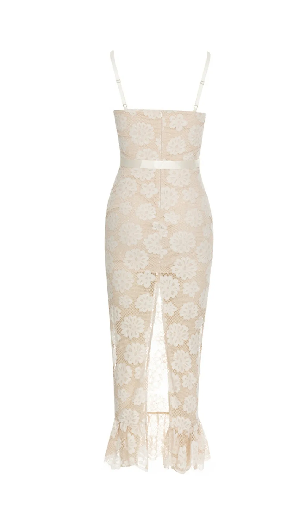 WHITE FLORAL EMBELLISHED LACE BODYCON MAXI DRESS Gloria Lanvin