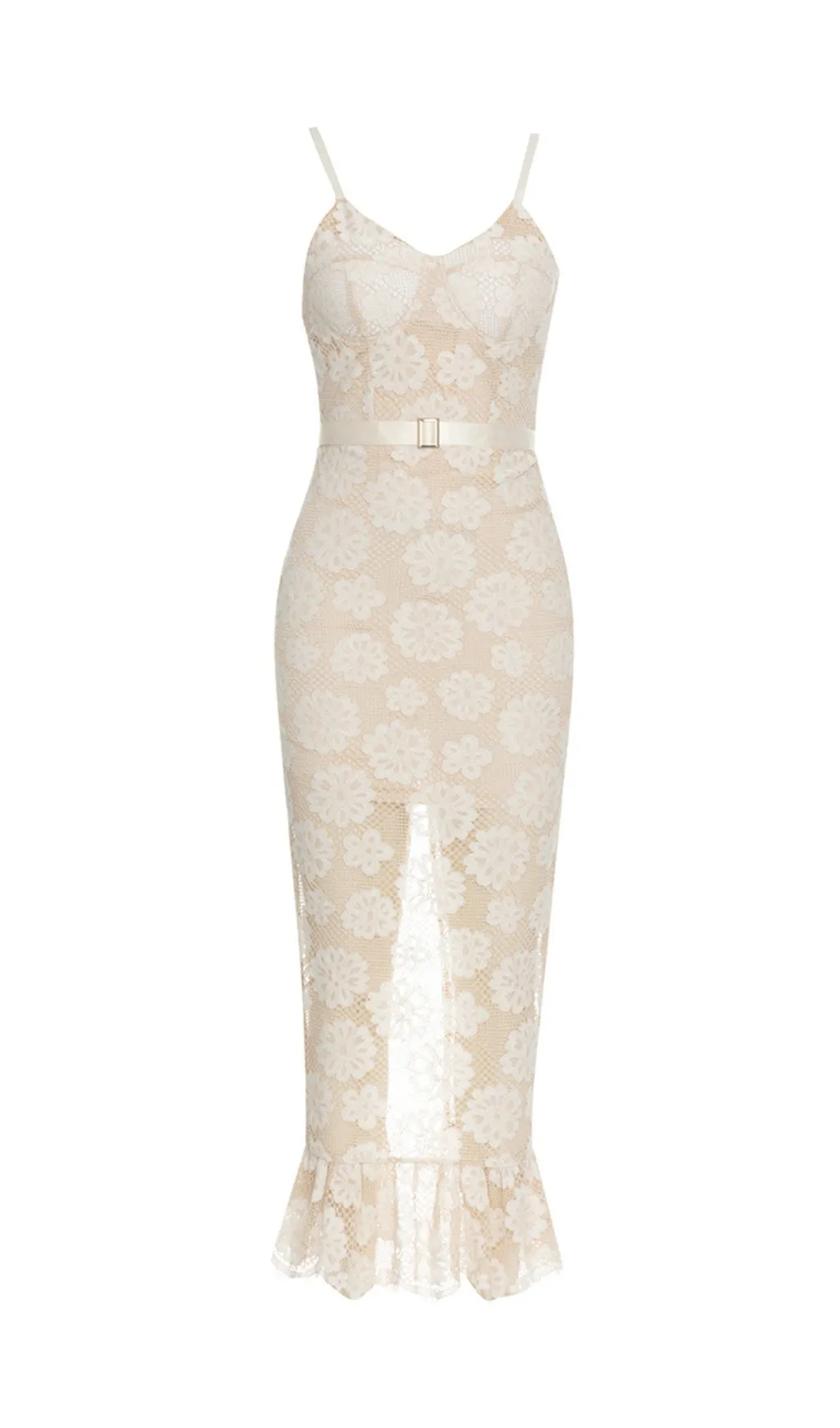 WHITE FLORAL EMBELLISHED LACE BODYCON MAXI DRESS Gloria Lanvin