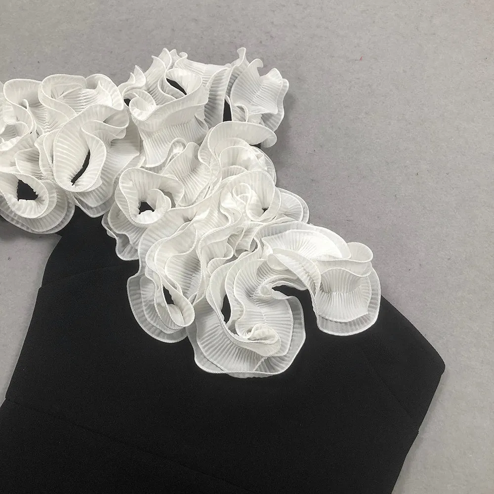 white flower embellished strapless black  midi dress Gloria Lanvin