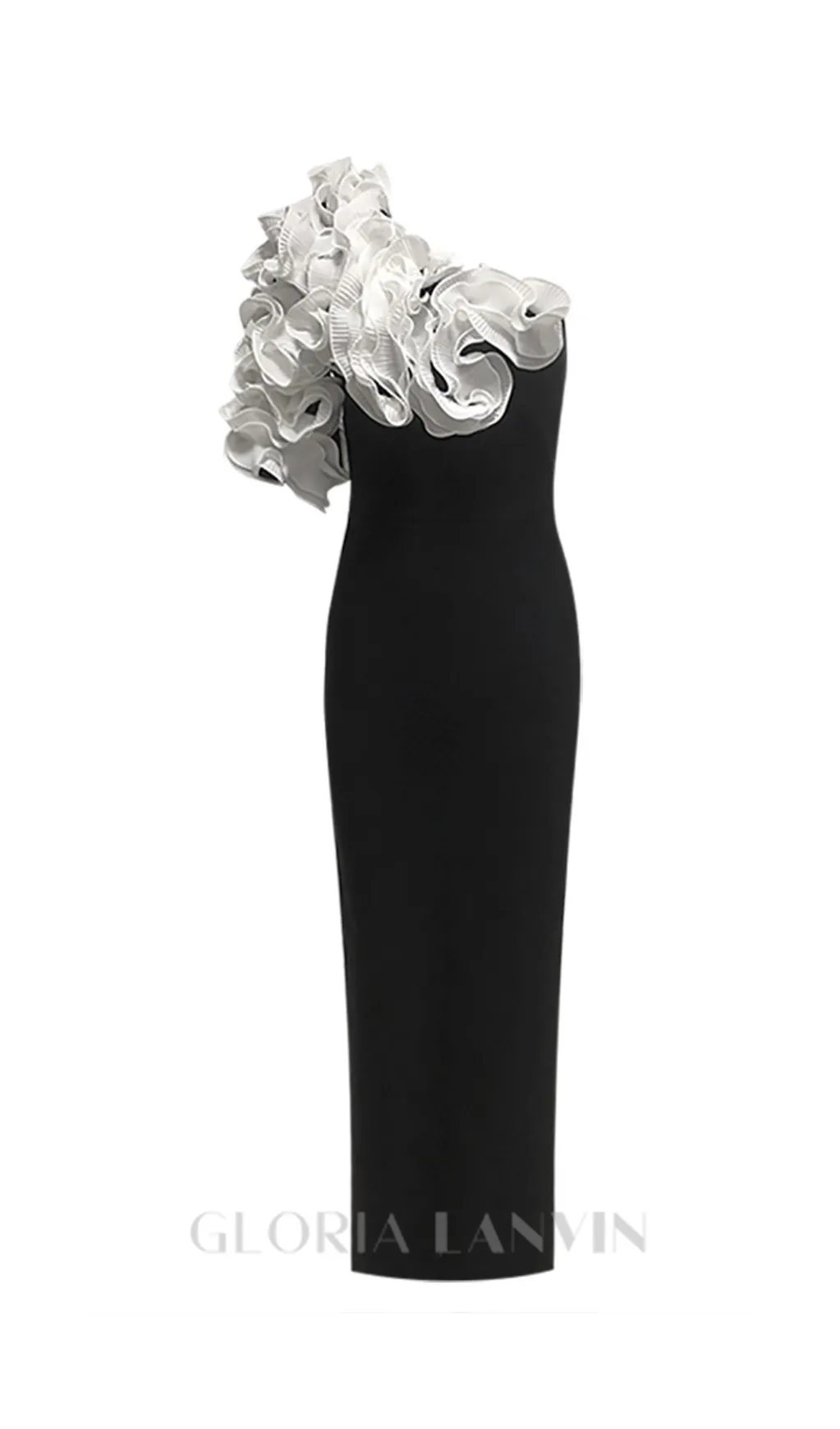 white flower embellished strapless black  midi dress Gloria Lanvin