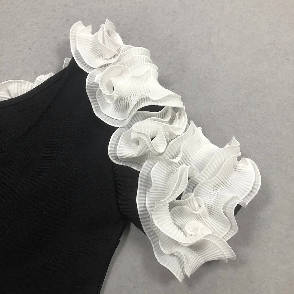 white flower embellished strapless black  midi dress Gloria Lanvin