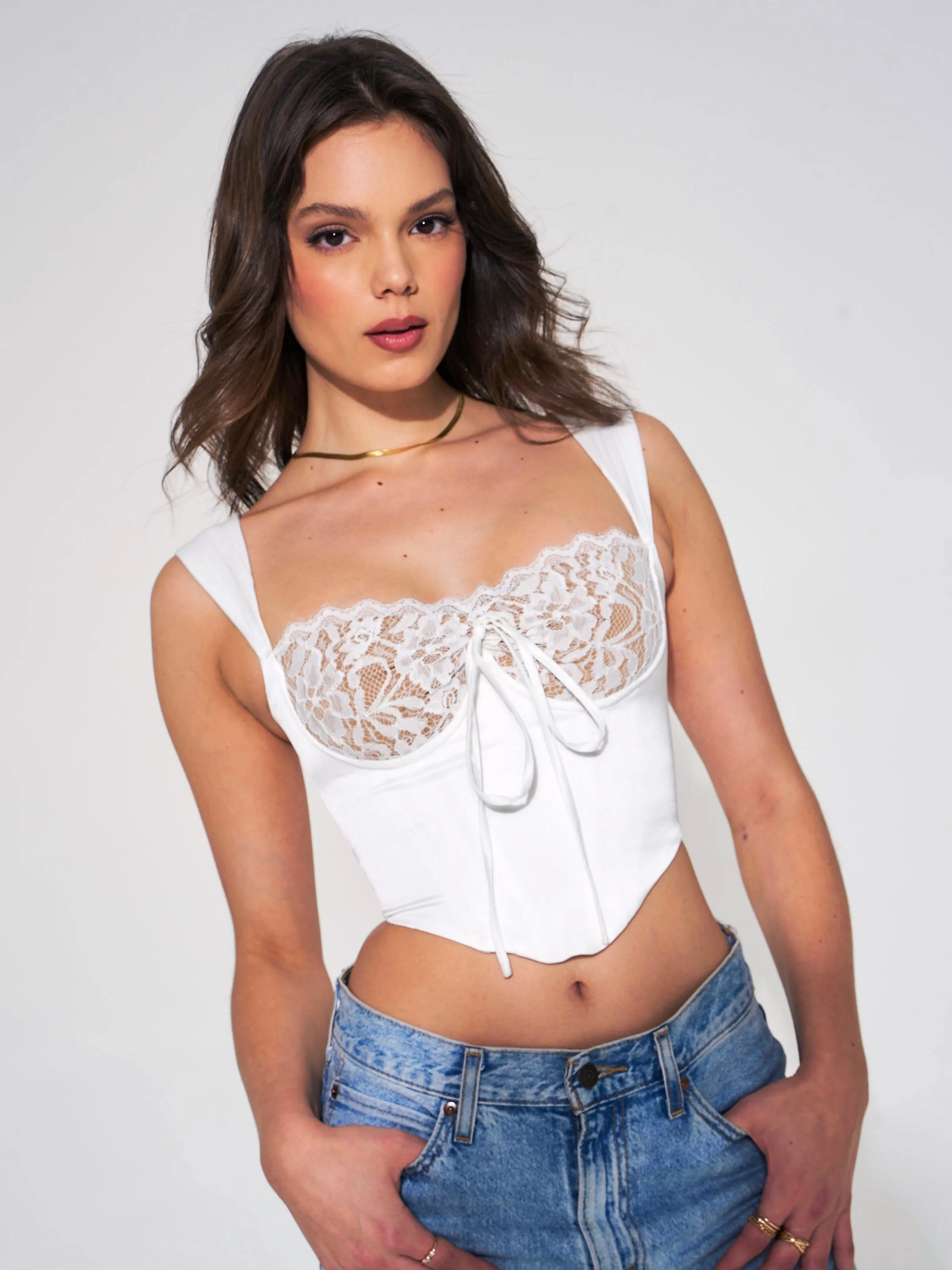 WHITE LACE SATIN CORSET TOP Gloria Lanvin