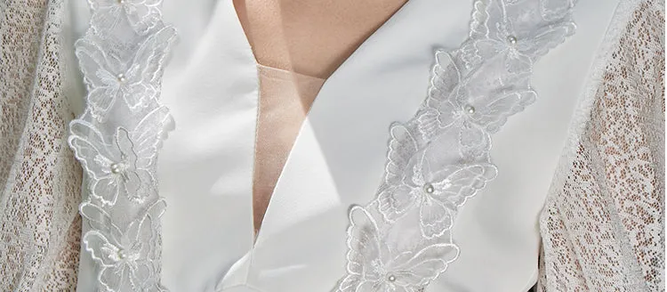 WHITE LACE V-NECK LONG-SLEEVED MINI DRESS Gloria Lanvin