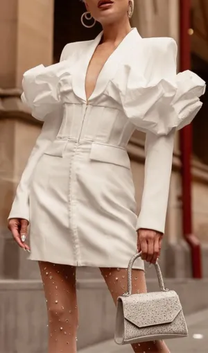 WHITE LONG SLEEVE PUFF DETAIL BLAZER DRESS Gloria Lanvin