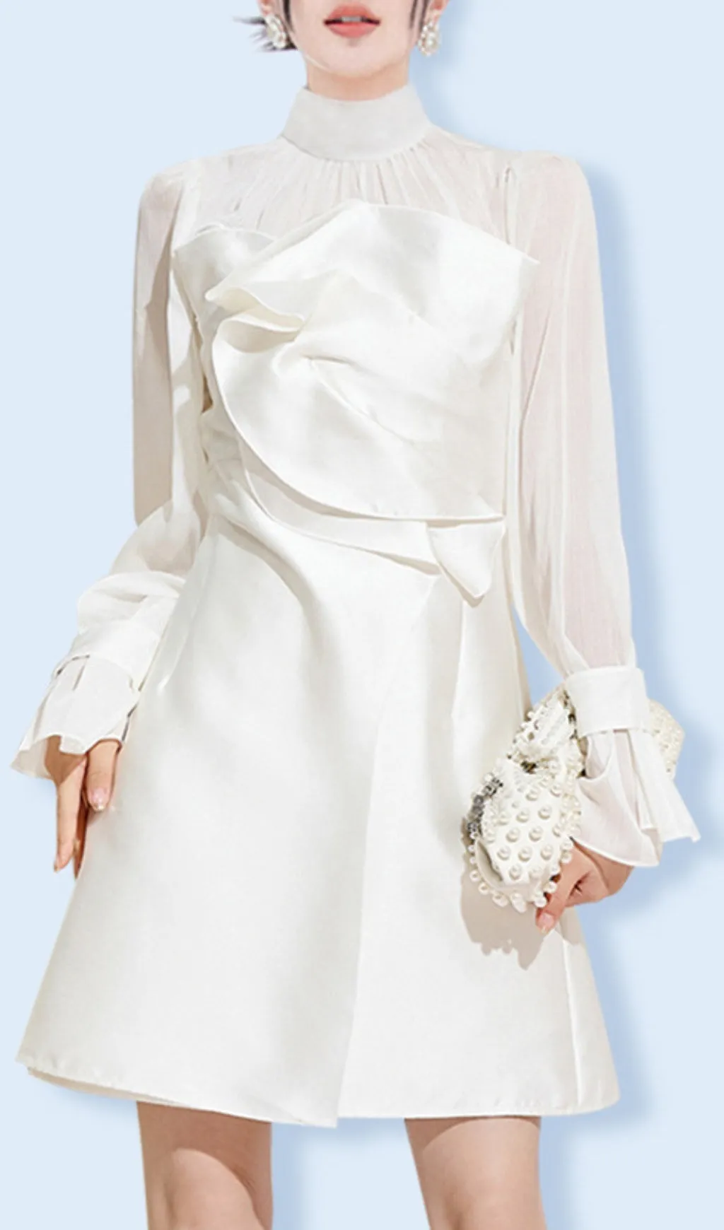 WHITE MESH LONG SLEEVE MINI DRESS Gloria Lanvin