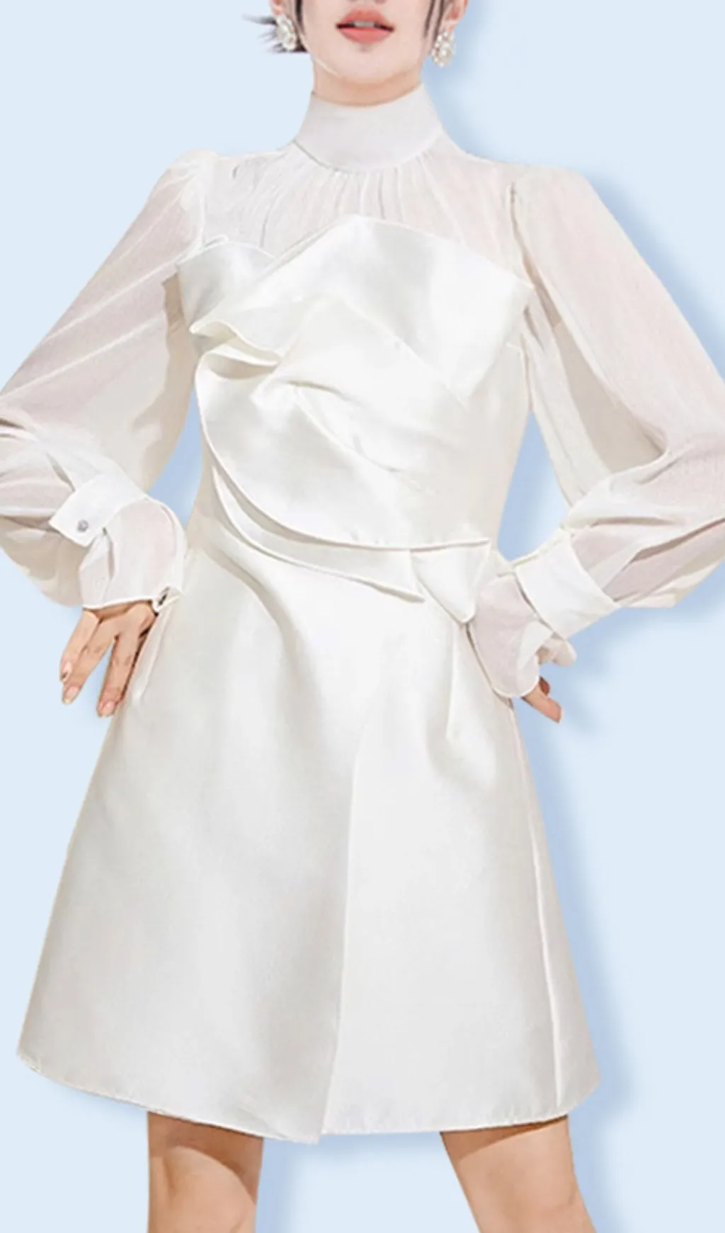 WHITE MESH LONG SLEEVE MINI DRESS Gloria Lanvin