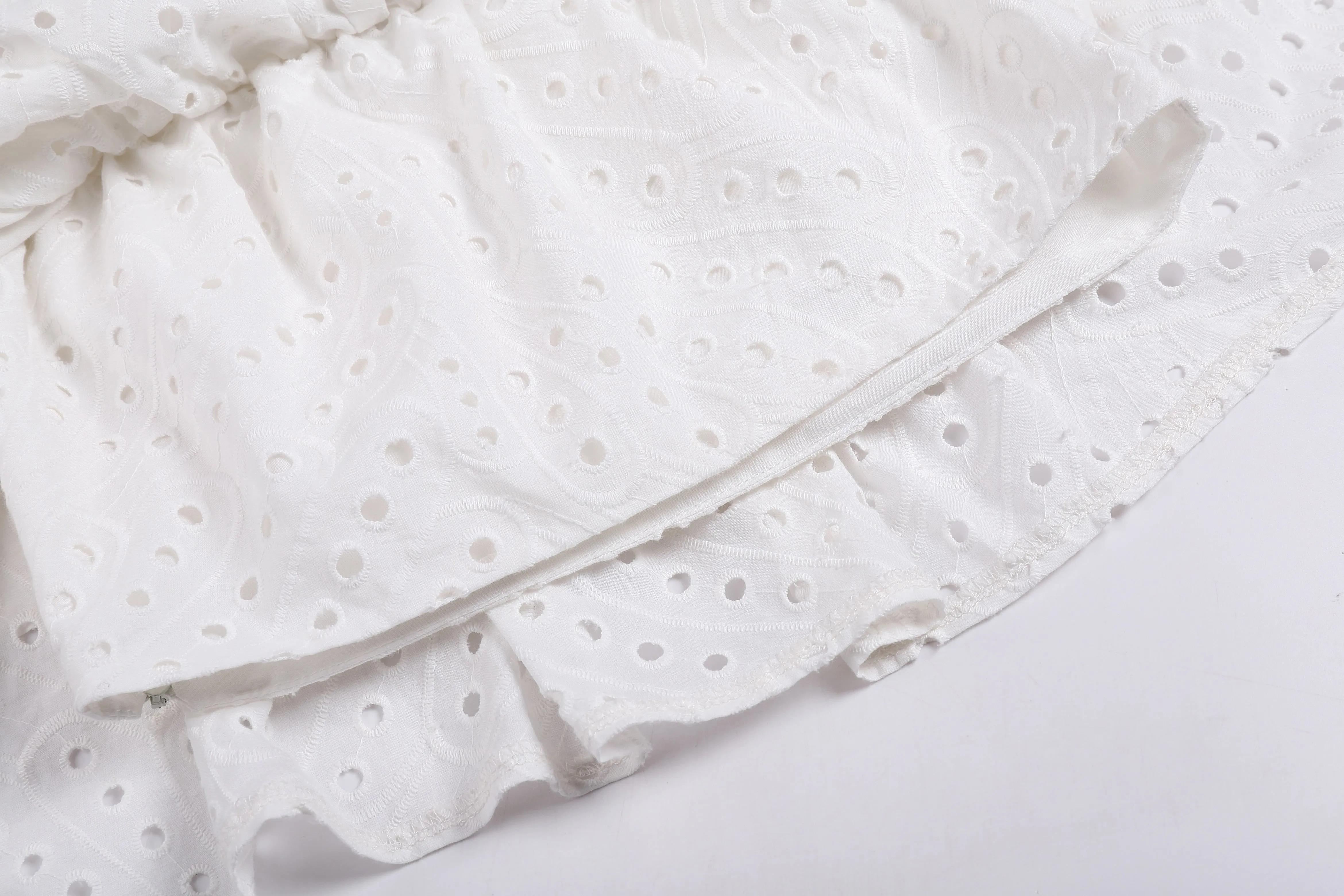 WHITE RUFFLES SKEW COLLAR TOPS & HIGH WAIST MIDI DRESS TWO PIECE SET Gloria Lanvin