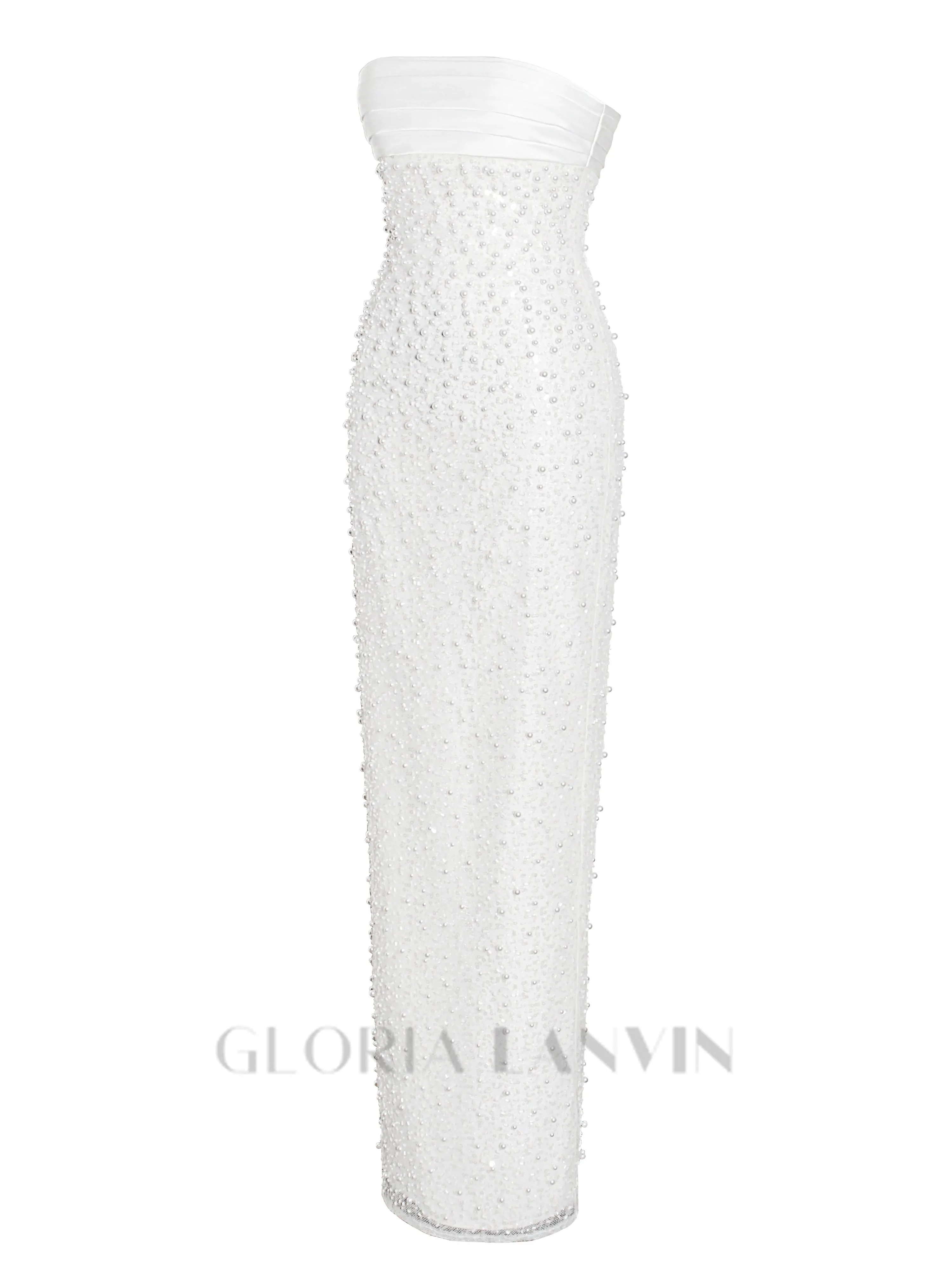 WHITE SATIN SEQUIN PEARLS BEADED MAXI DRESS Gloria Lanvin