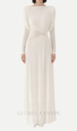 white straight boat neck knitted fabric maxi dress Gloria Lanvin