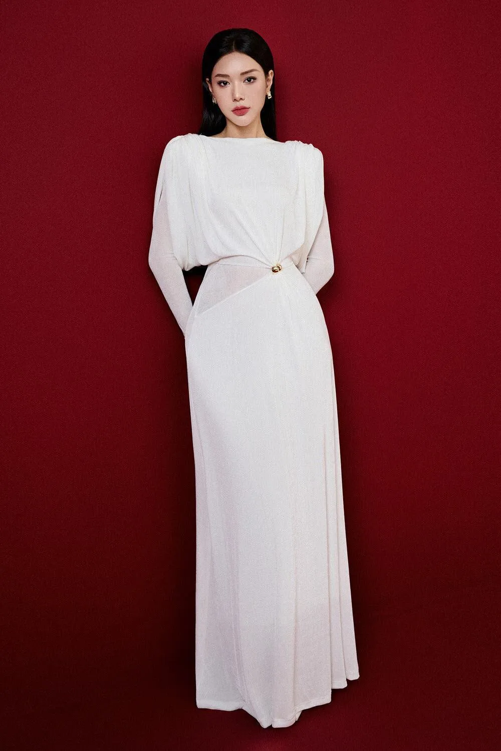 white straight boat neck knitted fabric maxi dress Gloria Lanvin
