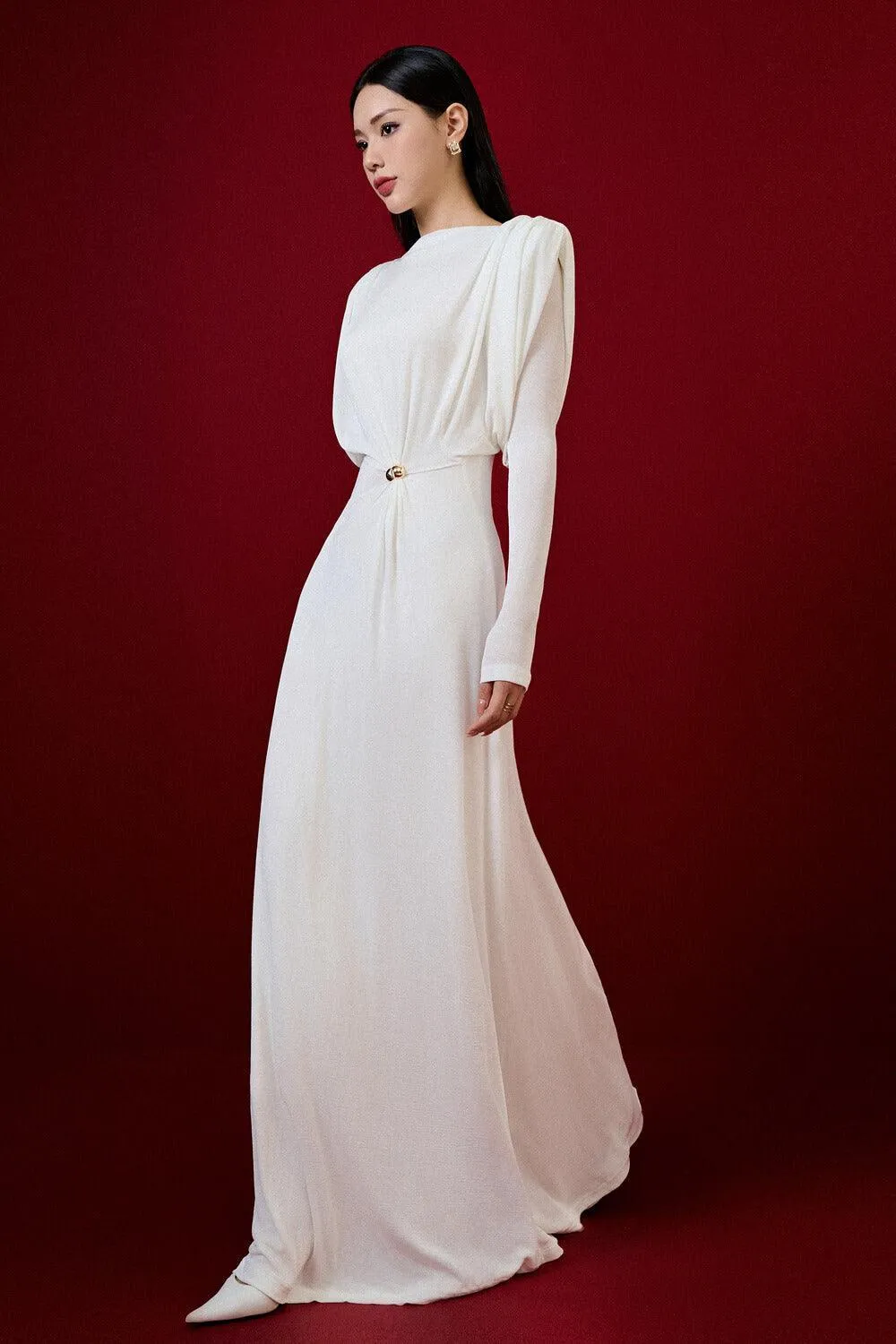 white straight boat neck knitted fabric maxi dress Gloria Lanvin
