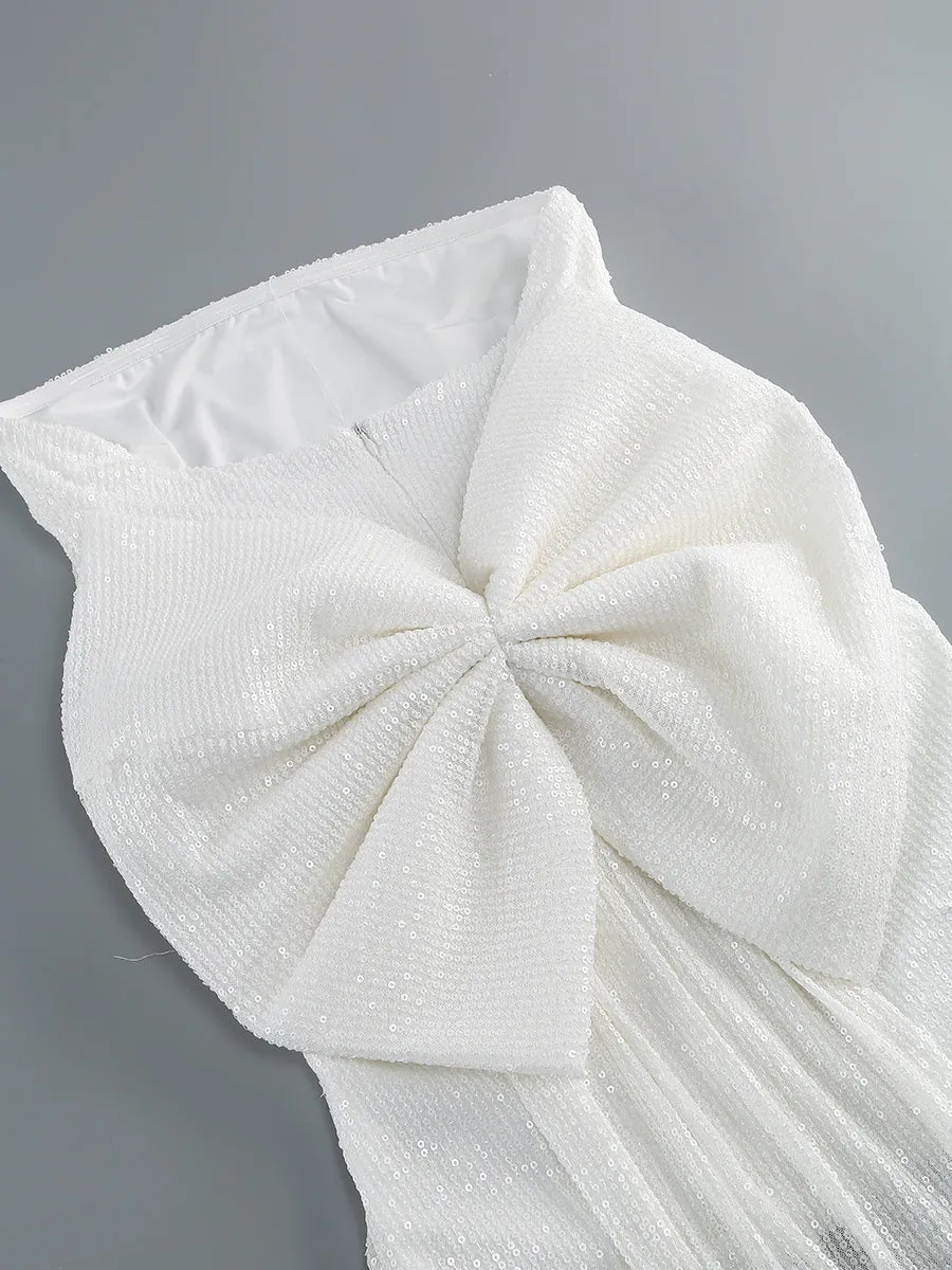 WHITE STRAPLESS BOW MINI DRESS Gloria Lanvin