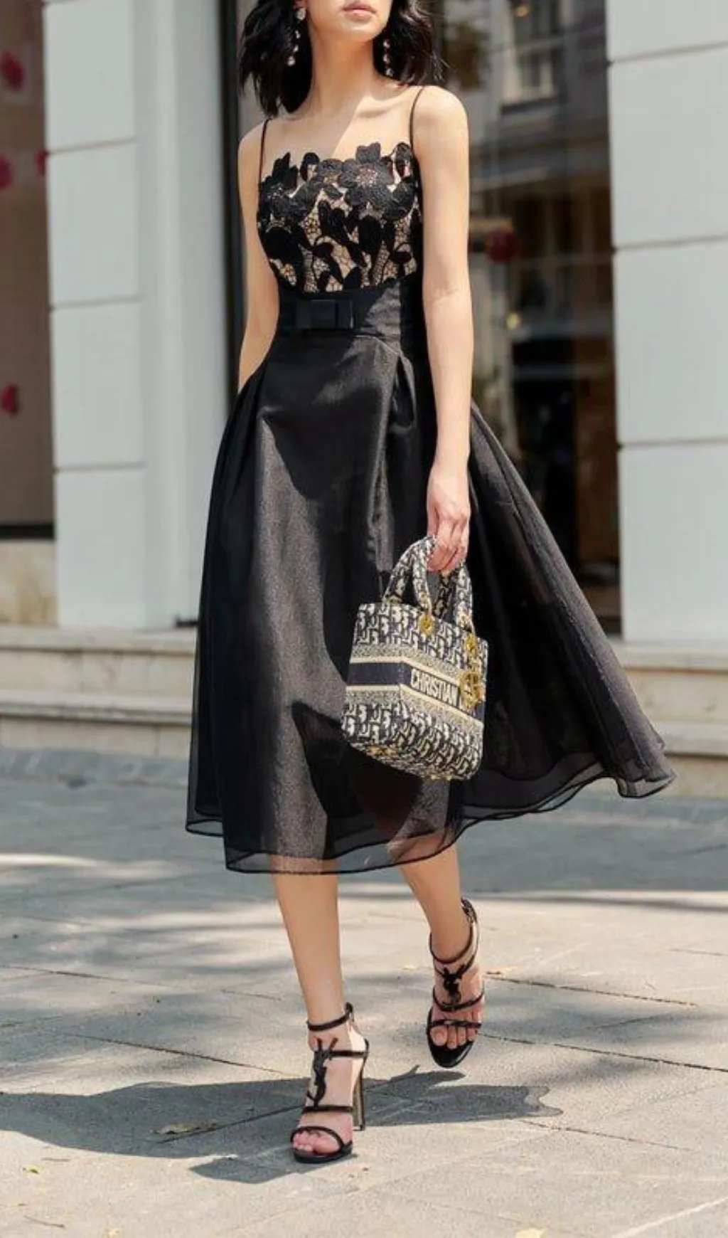 WHITE TULE LACE CAMISOLE MIDI DRESS Gloria Lanvin