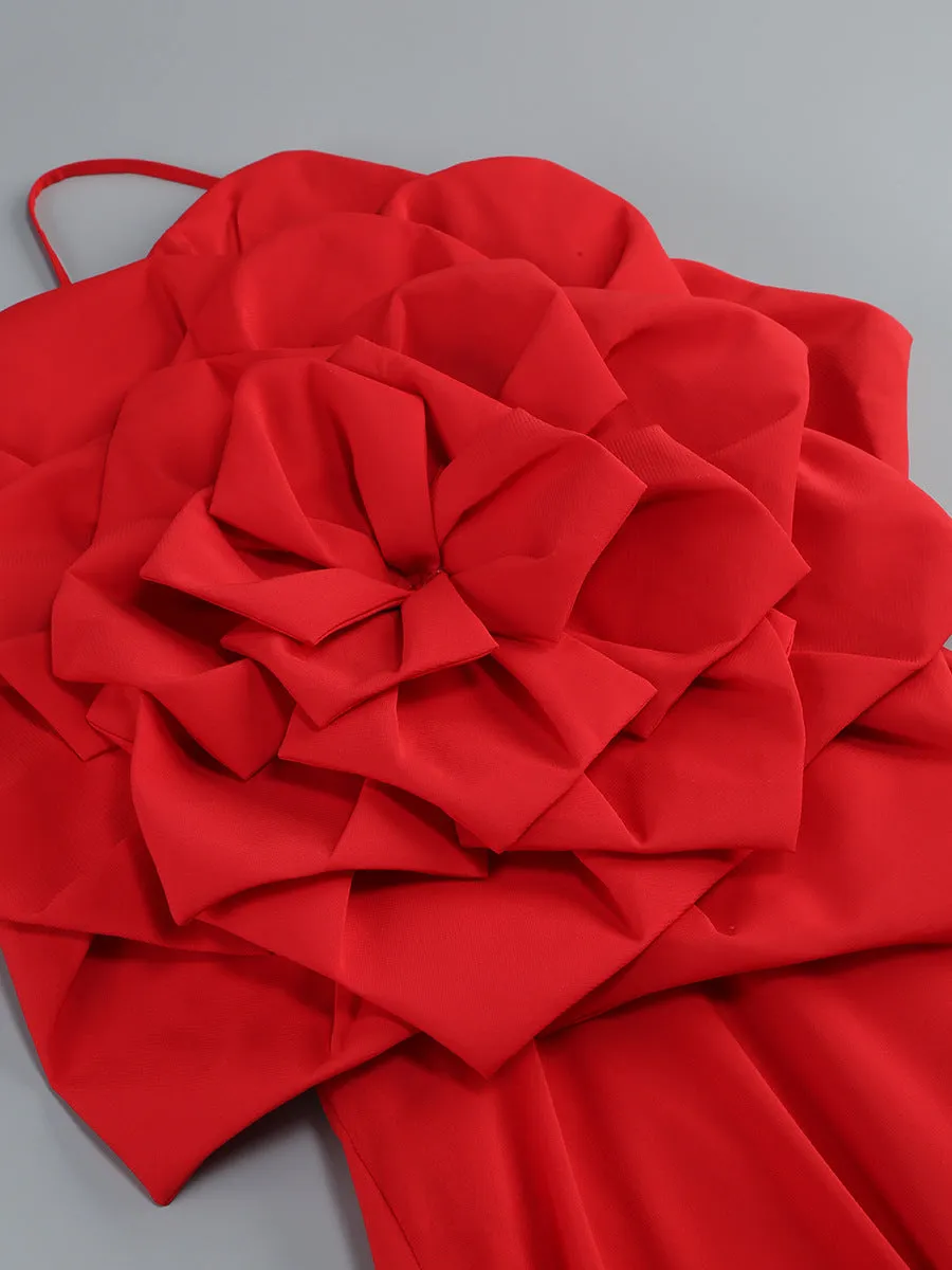 winifred 3d flower strap maxi dress in red Gloria Lanvin