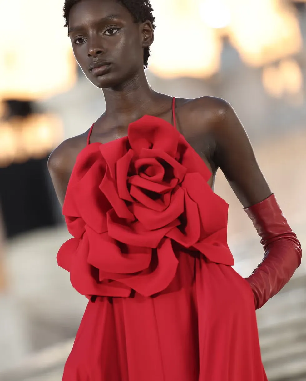 winifred 3d flower strap maxi dress in red Gloria Lanvin