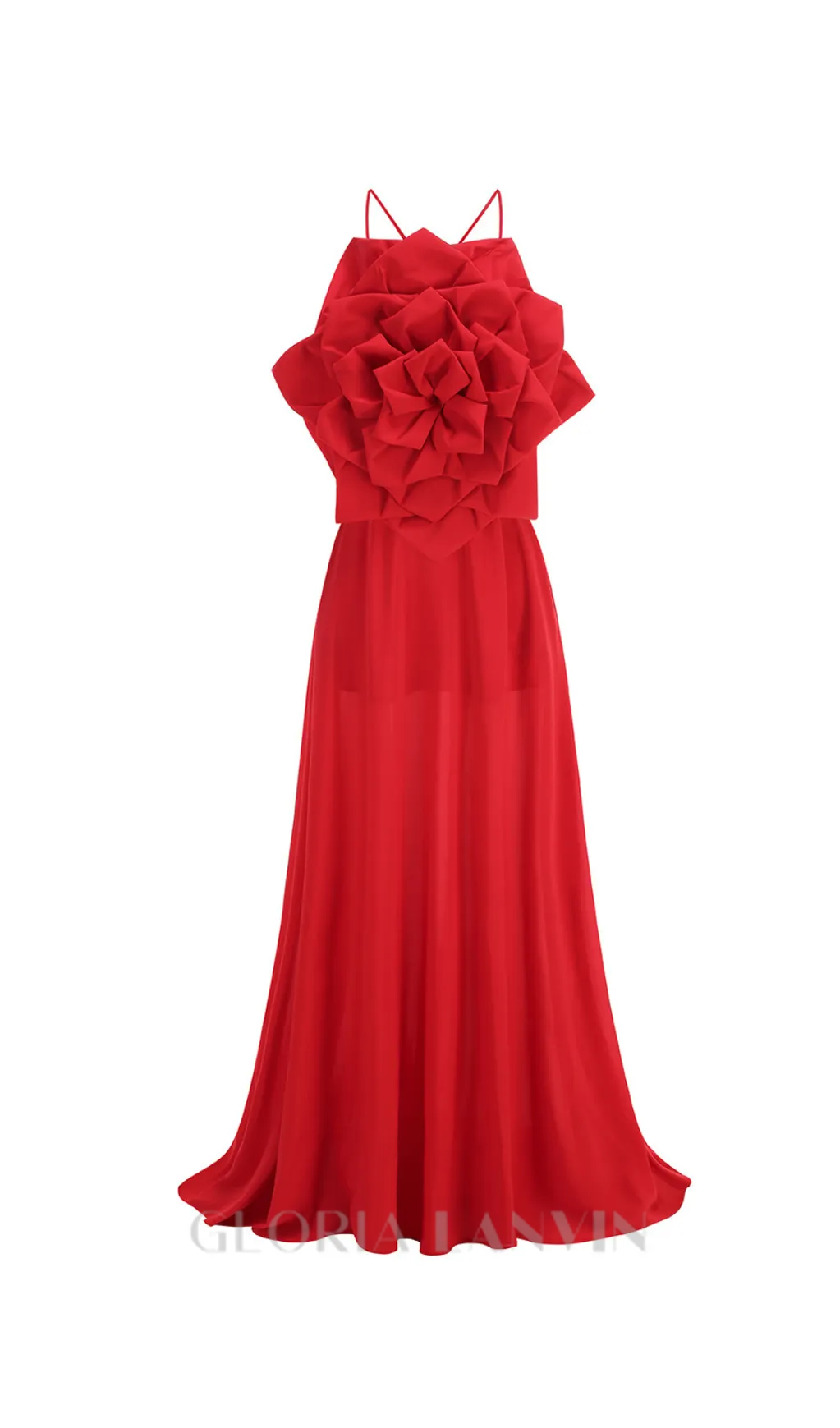 winifred 3d flower strap maxi dress in red Gloria Lanvin