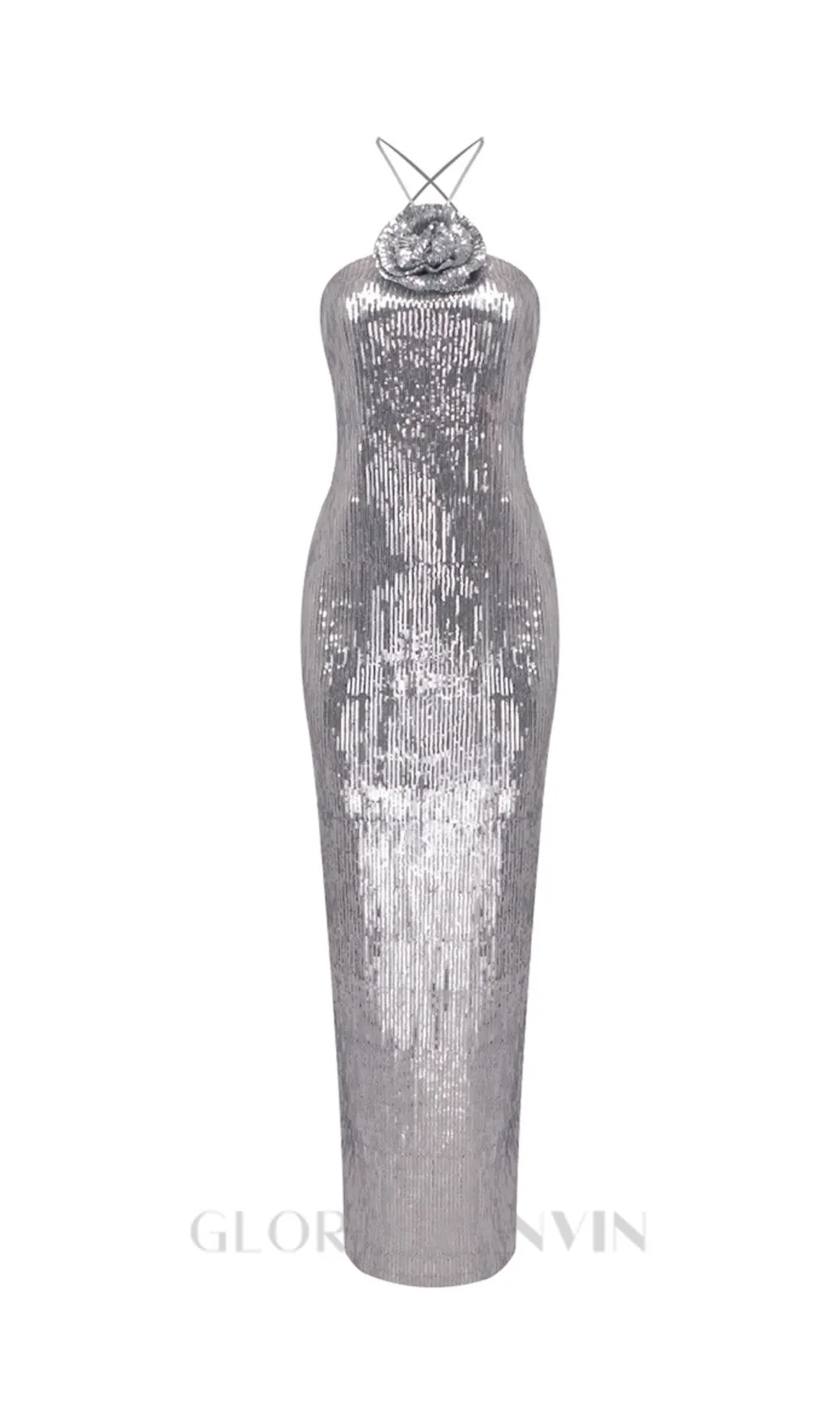 WINIFRED FLORAL-APPLIQU SEQUIN MAXI DRESS SILVER Gloria Lanvin