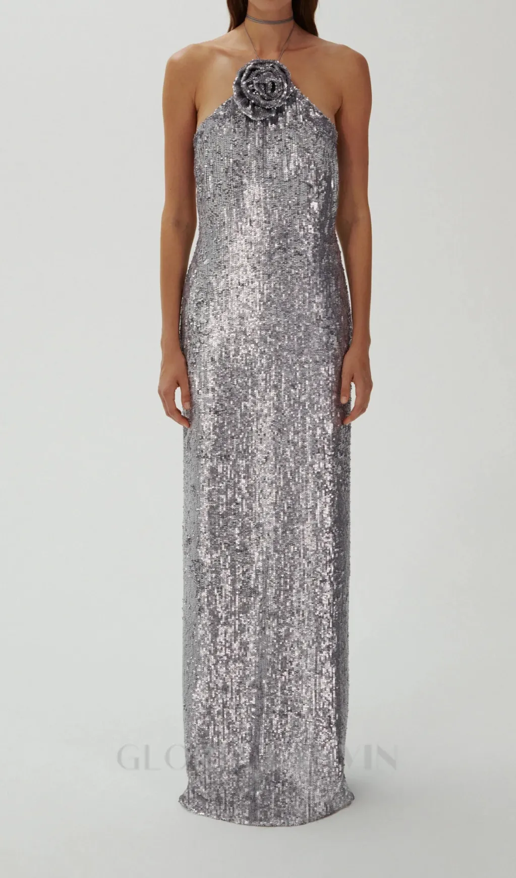 WINIFRED FLORAL-APPLIQU SEQUIN MAXI DRESS SILVER Gloria Lanvin