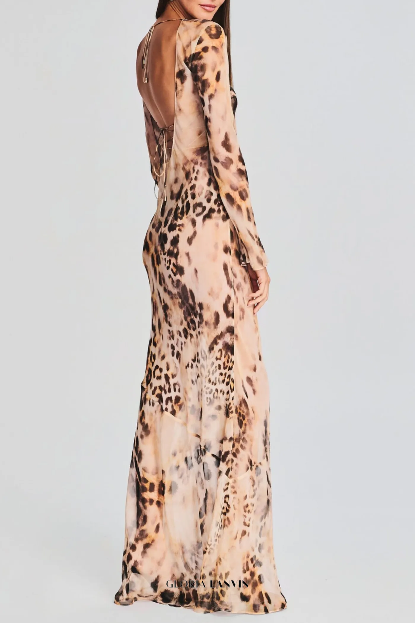 winni Leopard Backless Silk Maxi Dress Gloria Lanvin