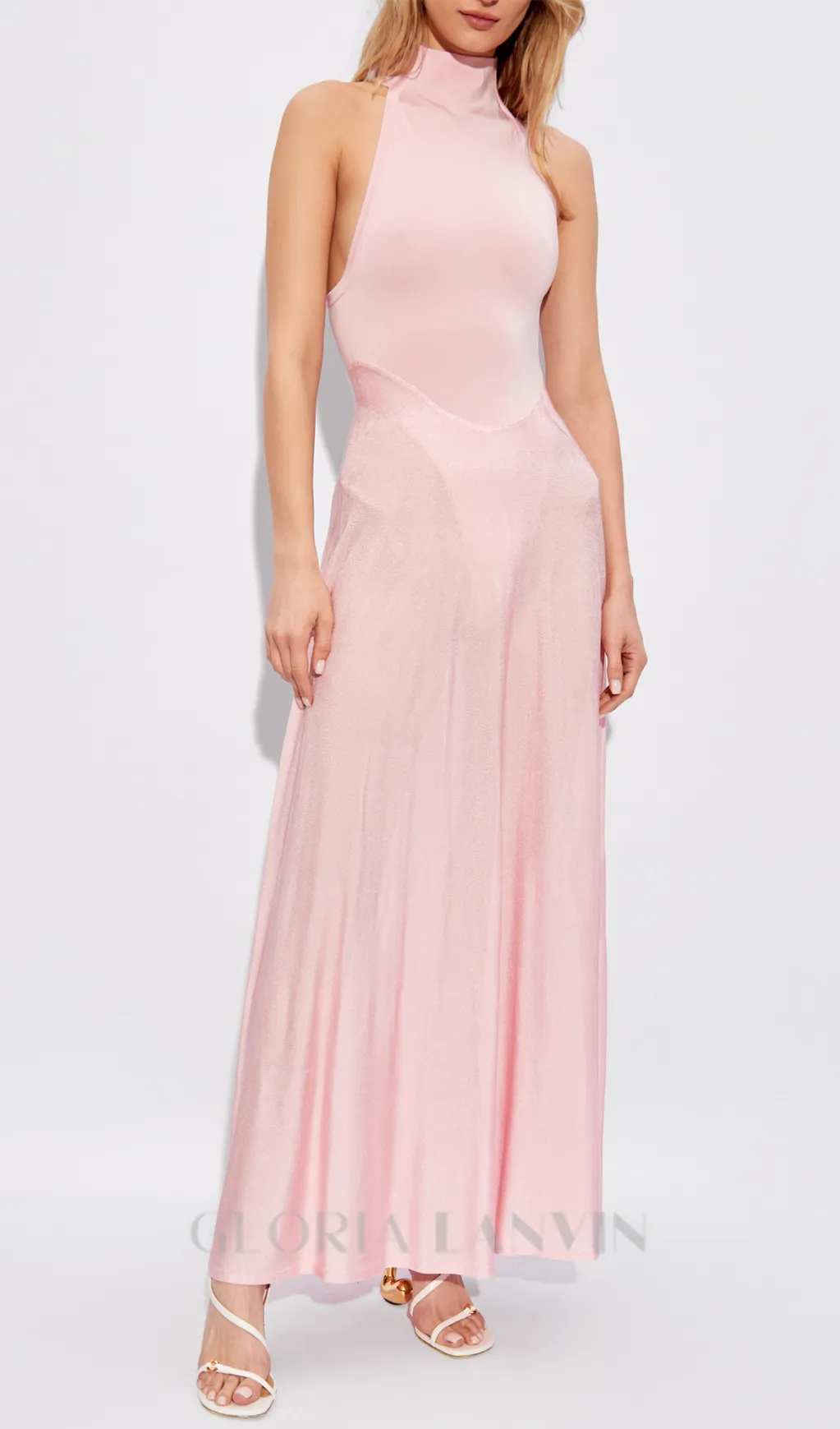 WINNI PINK TURTLENECK SLEEVELESS BACKLESS MAXI DRESS Gloria Lanvin