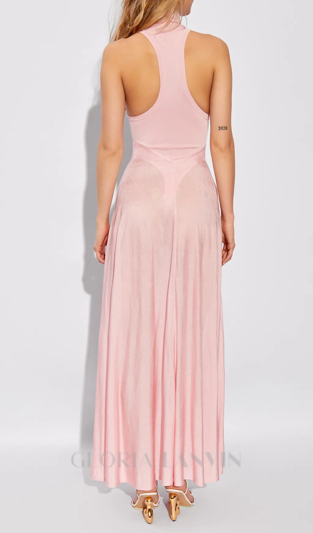 WINNI PINK TURTLENECK SLEEVELESS BACKLESS MAXI DRESS Gloria Lanvin