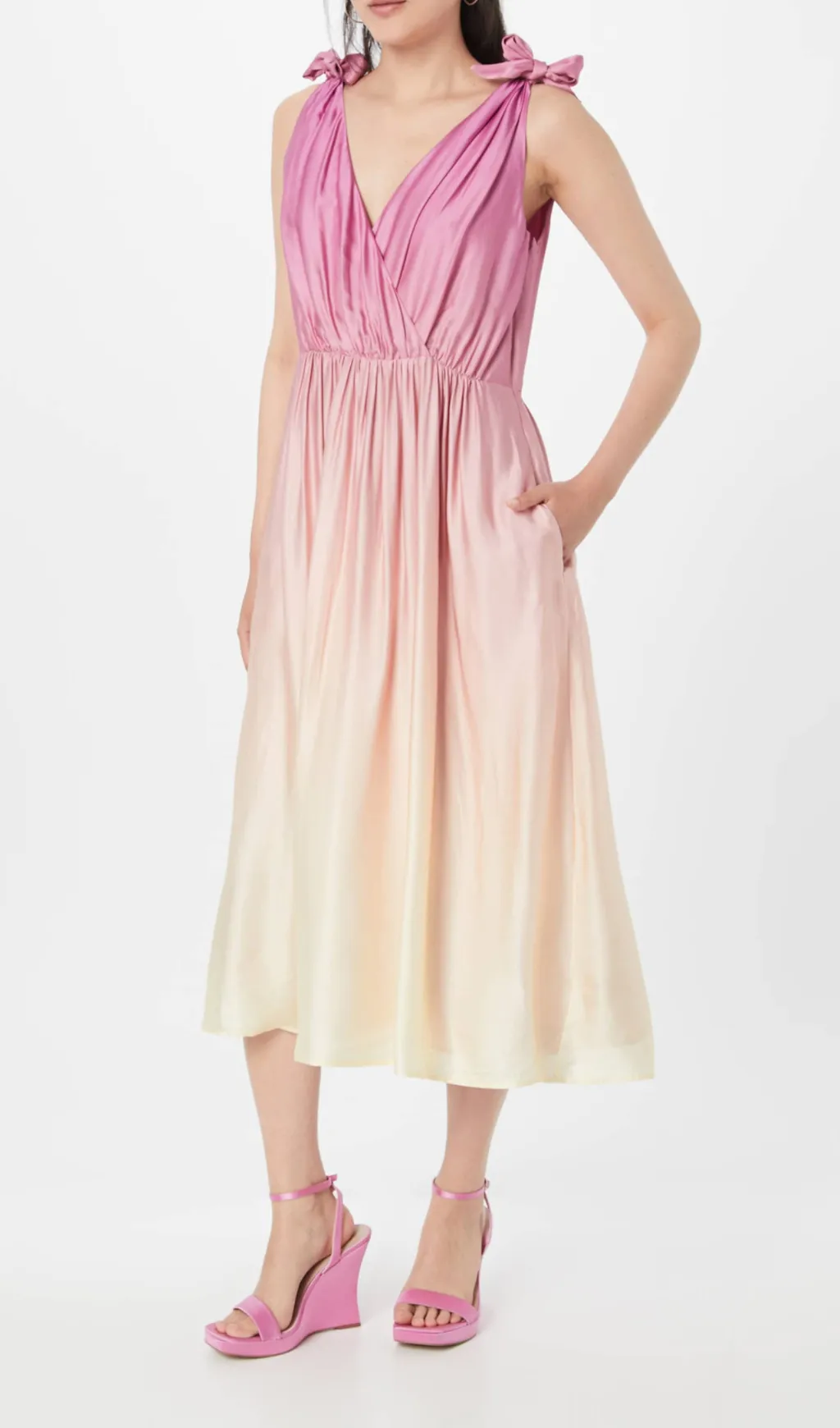 Wrap-over midi dress in pastel yellow without belt Gloria Lanvin