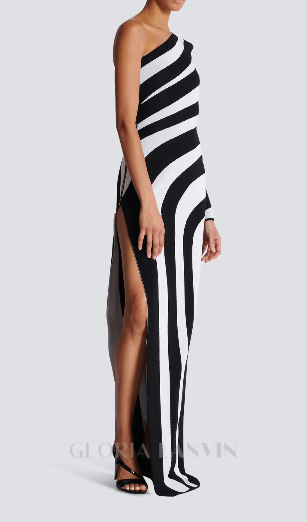 XAVIERA ASYMMETRICAL STRIPED KNIT MAXI DRESS Gloria Lanvin