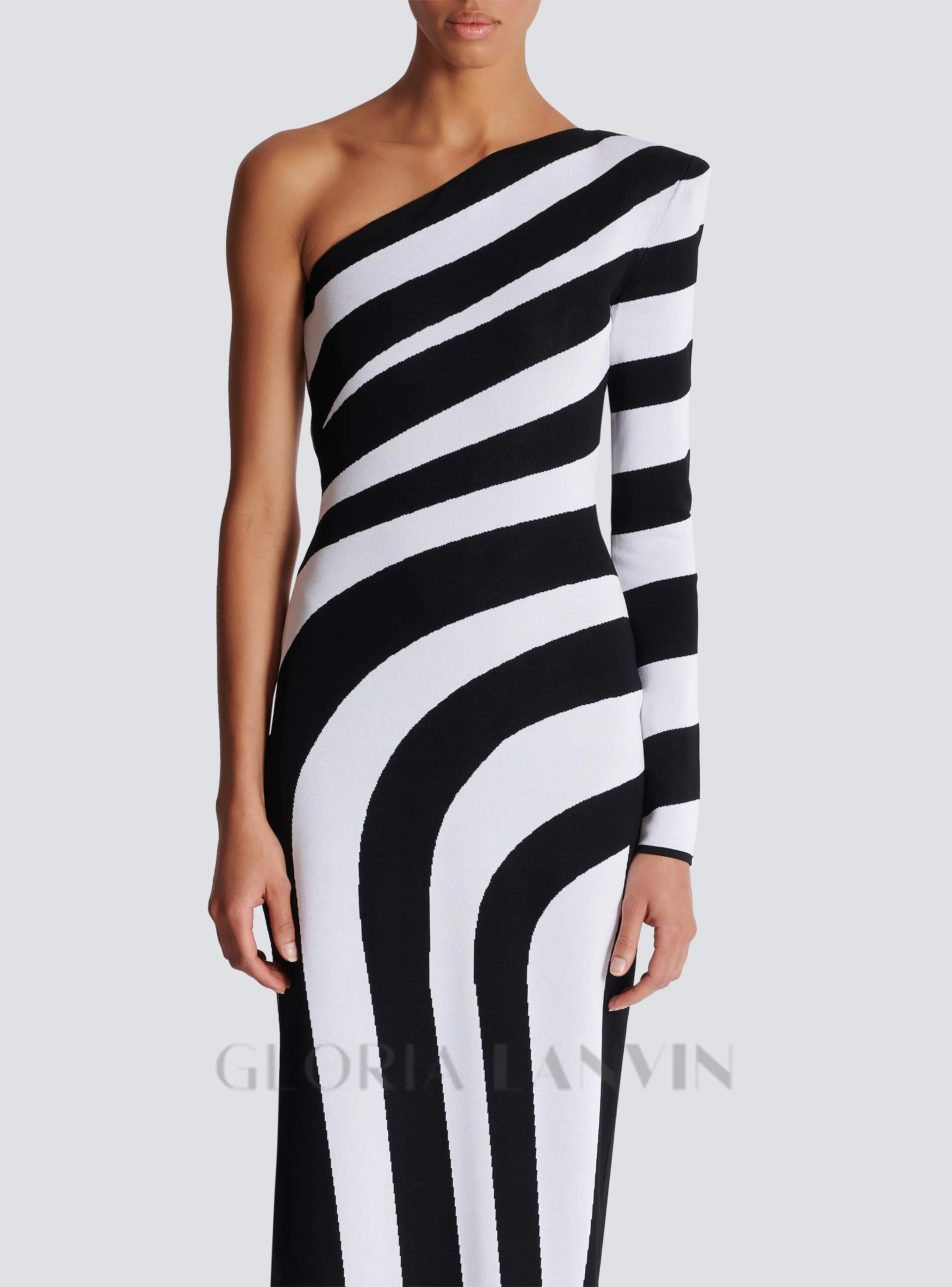 XAVIERA ASYMMETRICAL STRIPED KNIT MAXI DRESS Gloria Lanvin