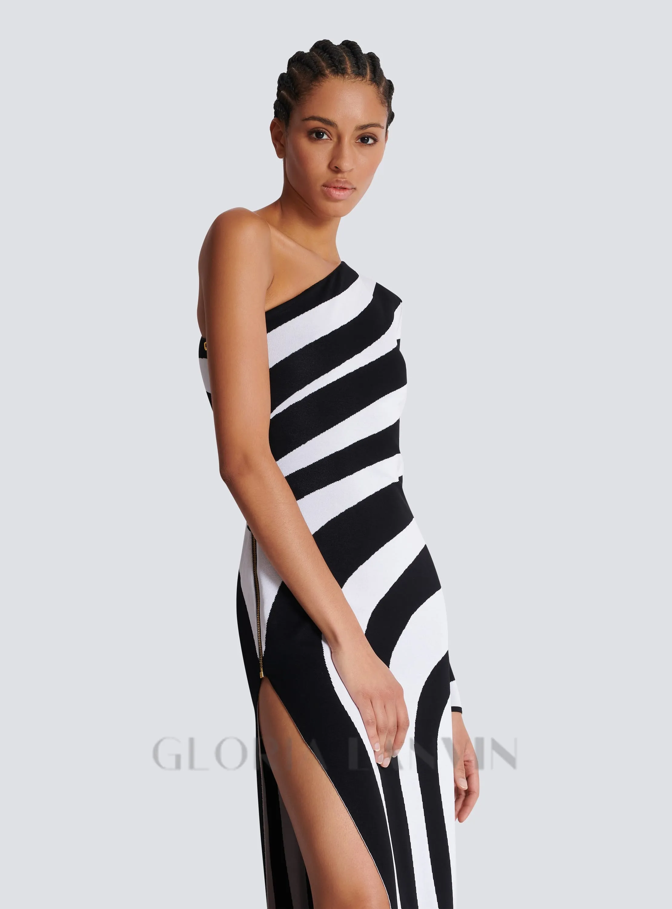 XAVIERA ASYMMETRICAL STRIPED KNIT MAXI DRESS Gloria Lanvin