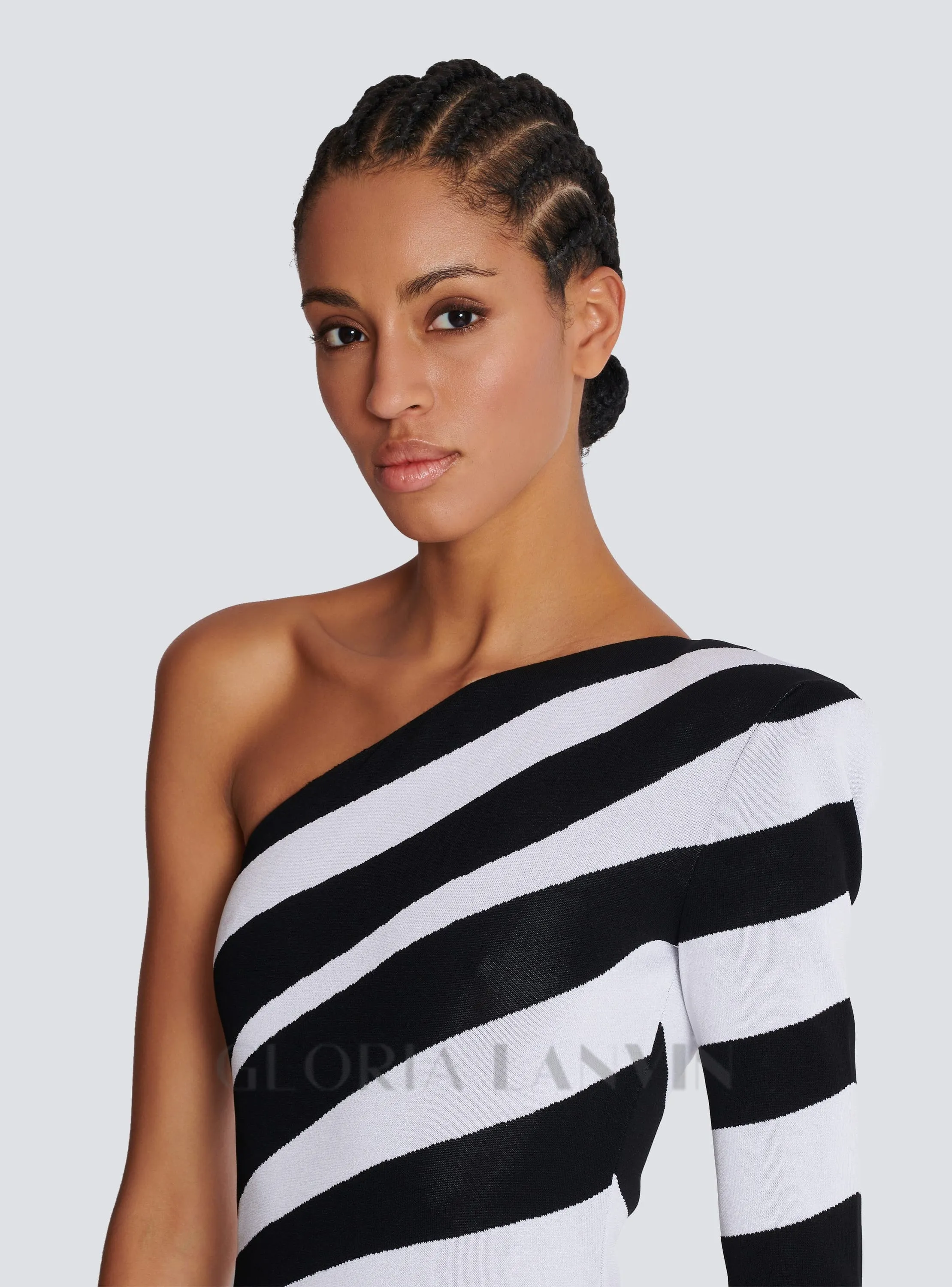 XAVIERA ASYMMETRICAL STRIPED KNIT MAXI DRESS Gloria Lanvin