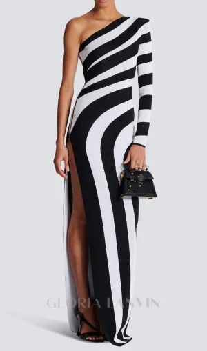 XAVIERA ASYMMETRICAL STRIPED KNIT MAXI DRESS Gloria Lanvin