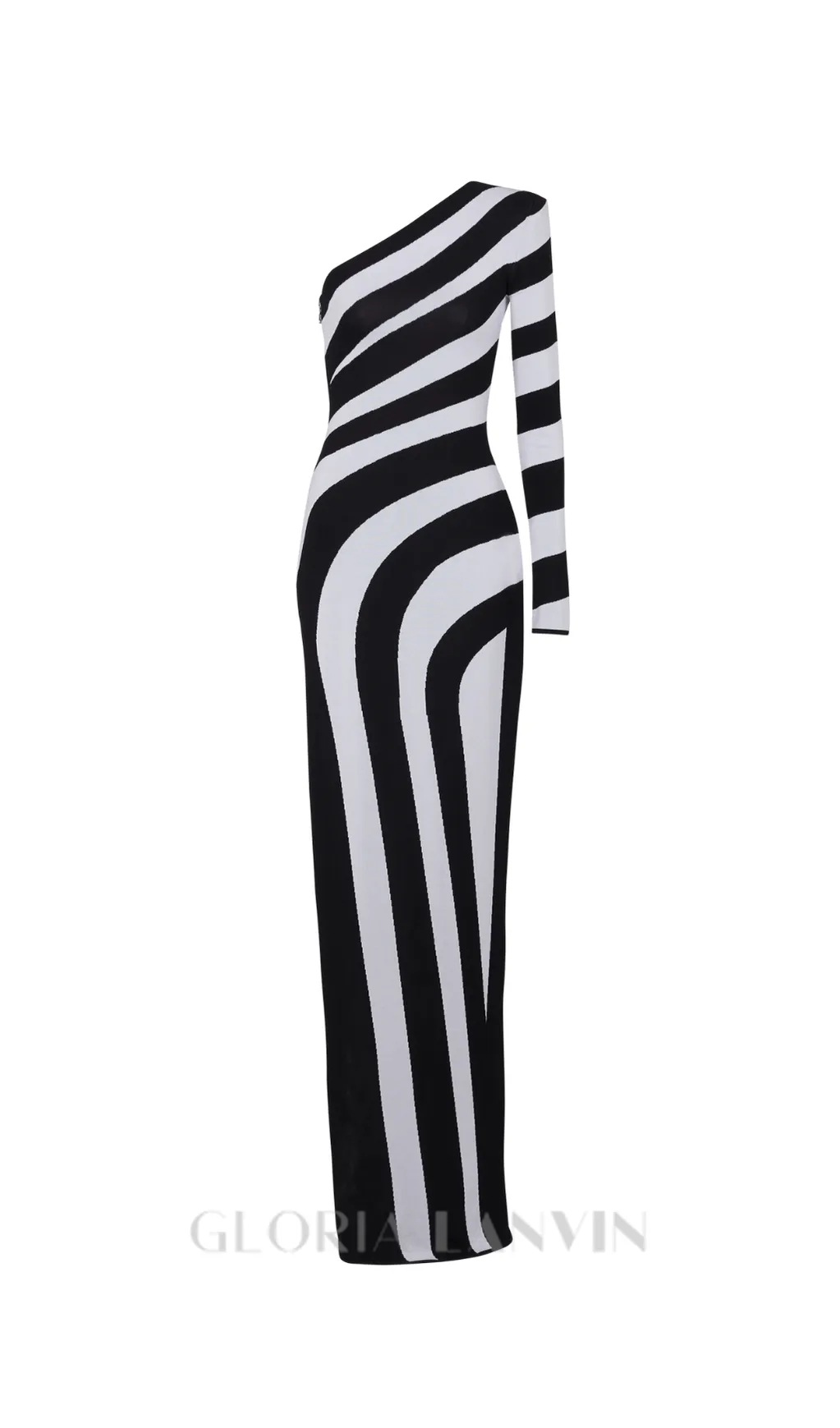 XAVIERA ASYMMETRICAL STRIPED KNIT MAXI DRESS Gloria Lanvin