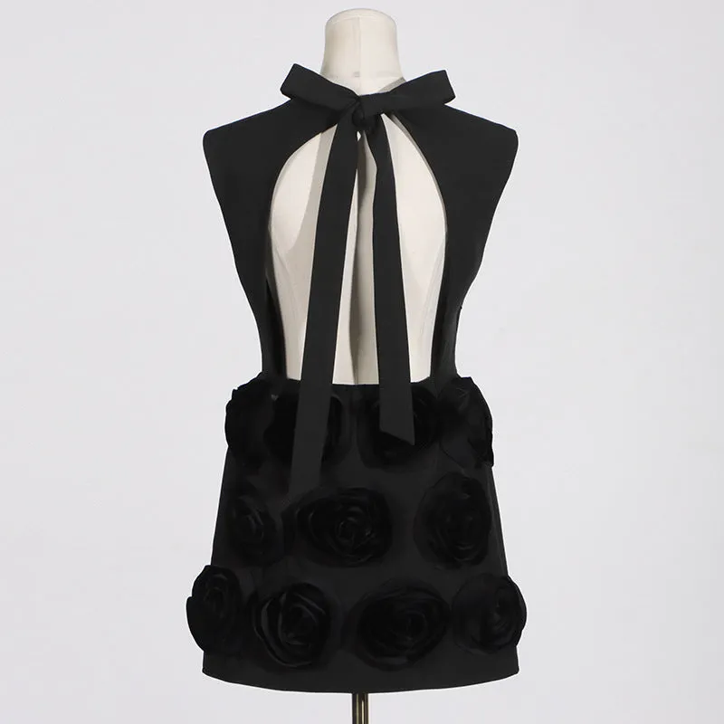 xaviera rose applique mini dress in black Gloria Lanvin