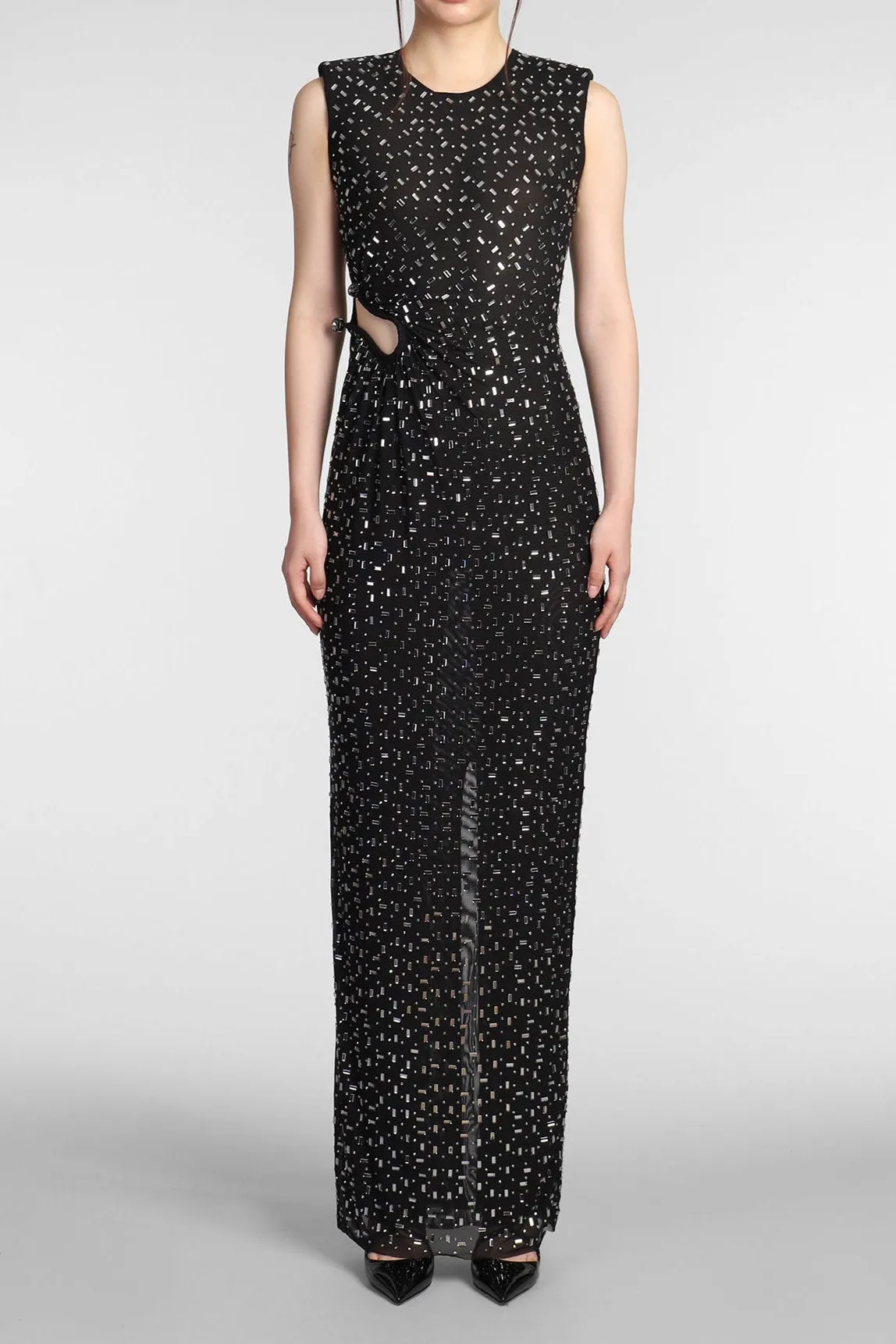 xaviera Square Rhinestone maxi Dress in black Gloria Lanvin