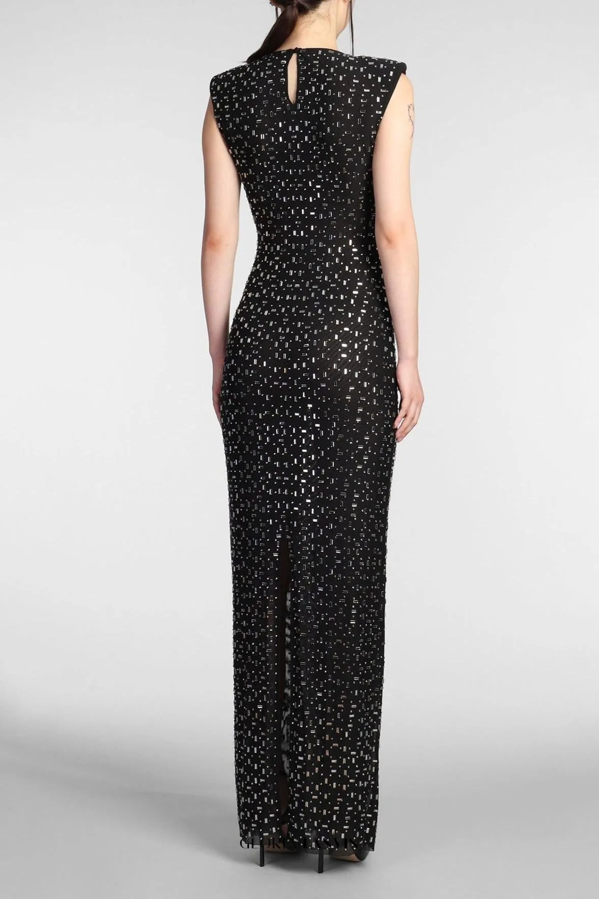 xaviera Square Rhinestone maxi Dress in black Gloria Lanvin