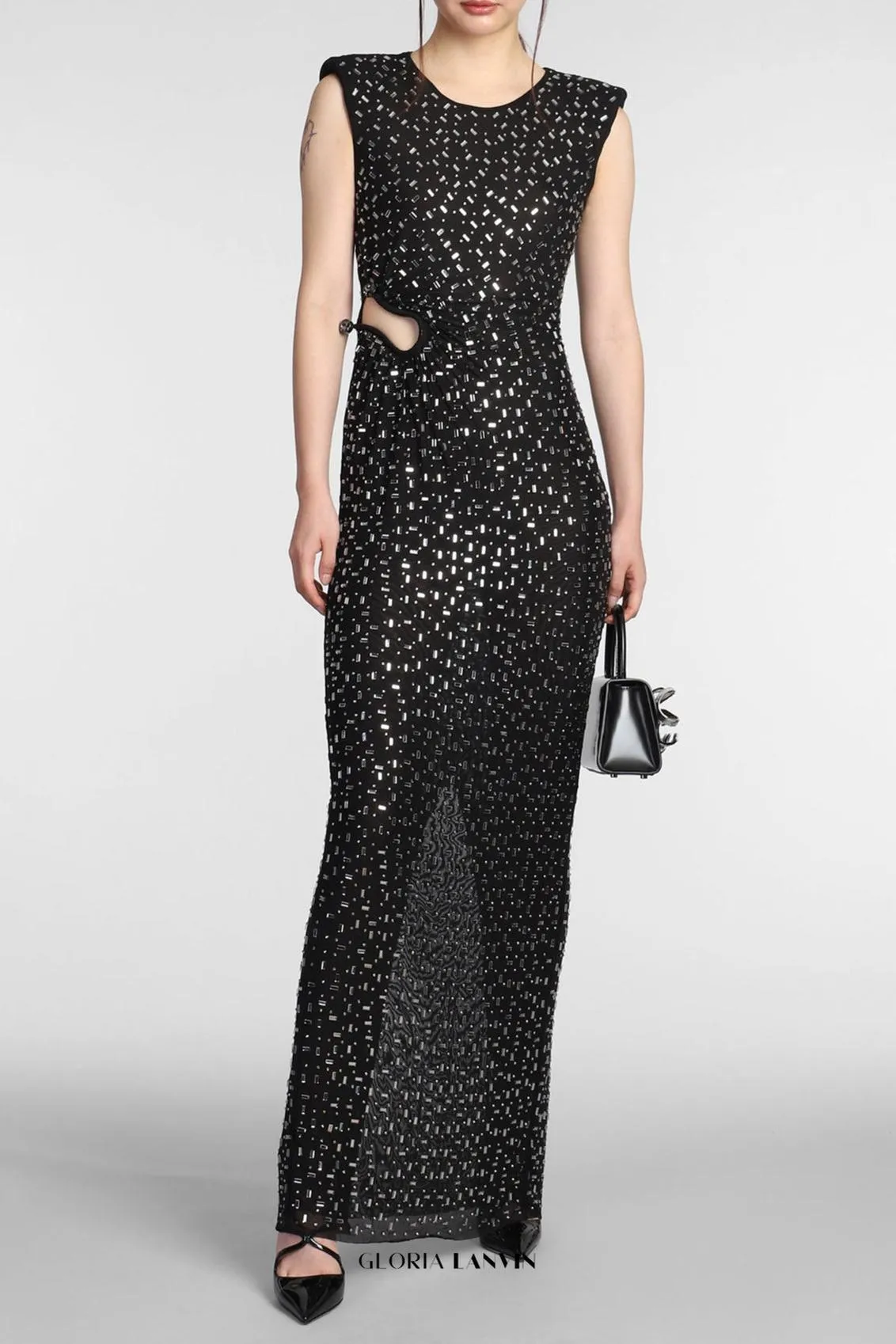 xaviera Square Rhinestone maxi Dress in black Gloria Lanvin