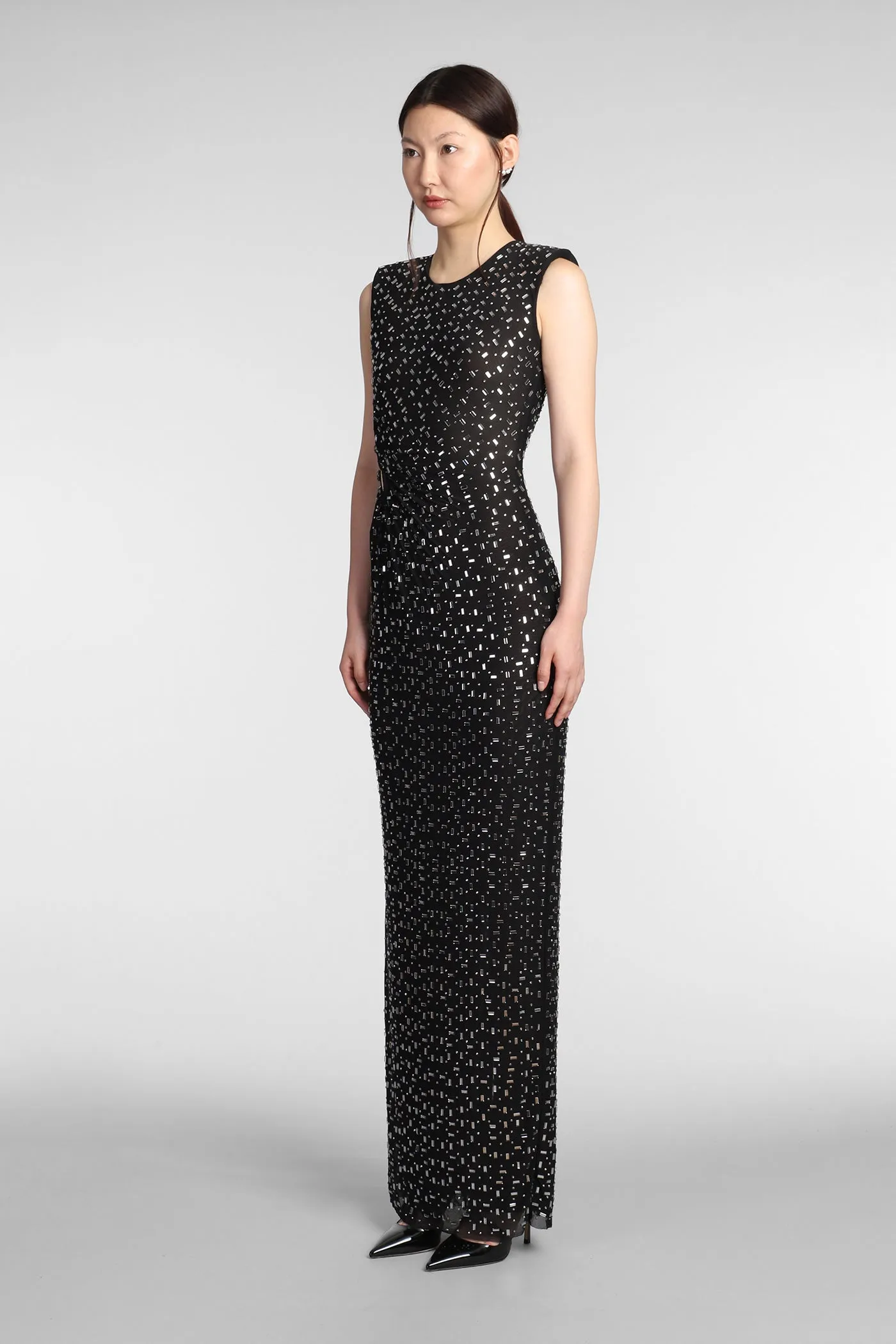 xaviera Square Rhinestone maxi Dress in black Gloria Lanvin