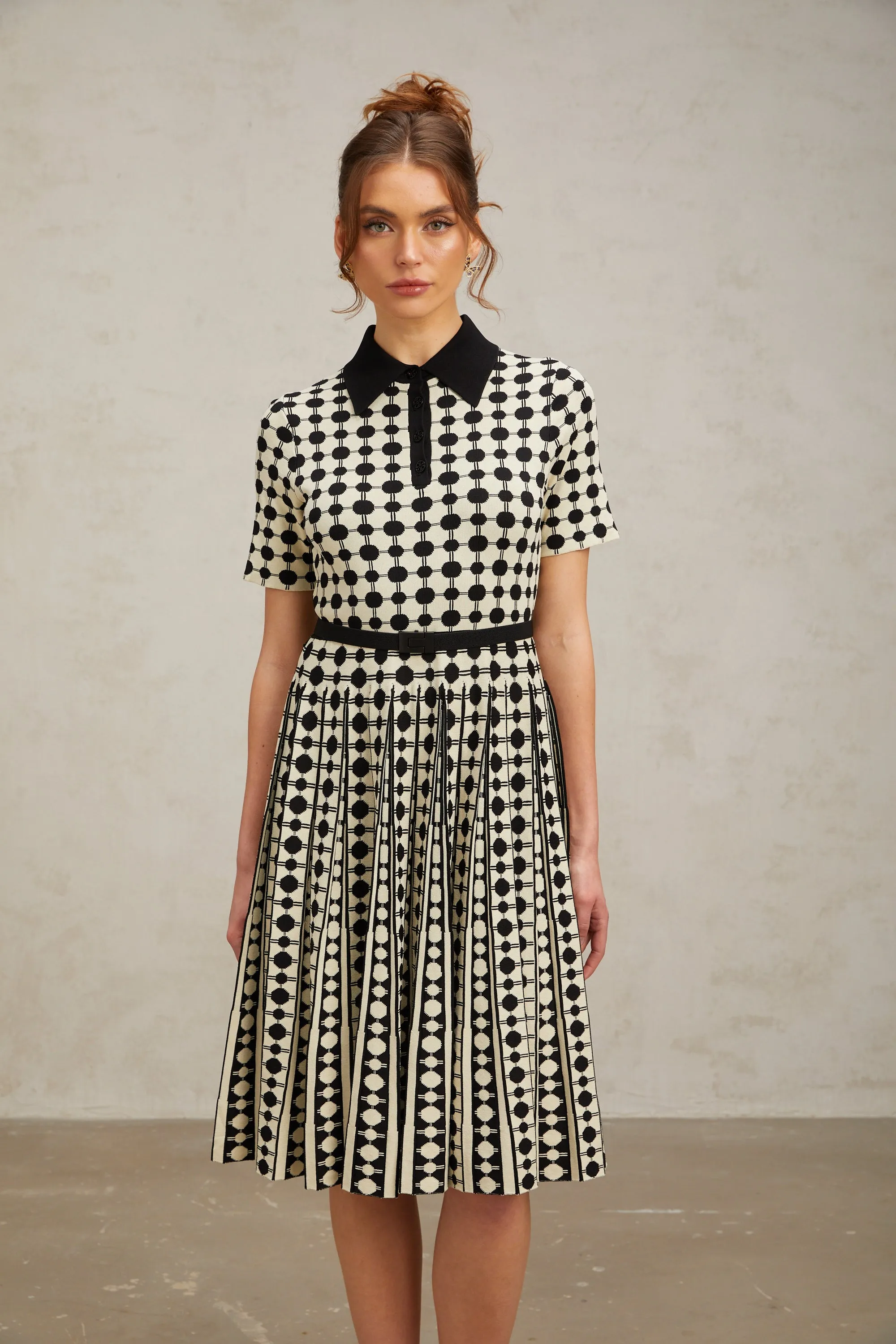 Xavire color-blocked polka-dot knit midi dress Gloria Lanvin