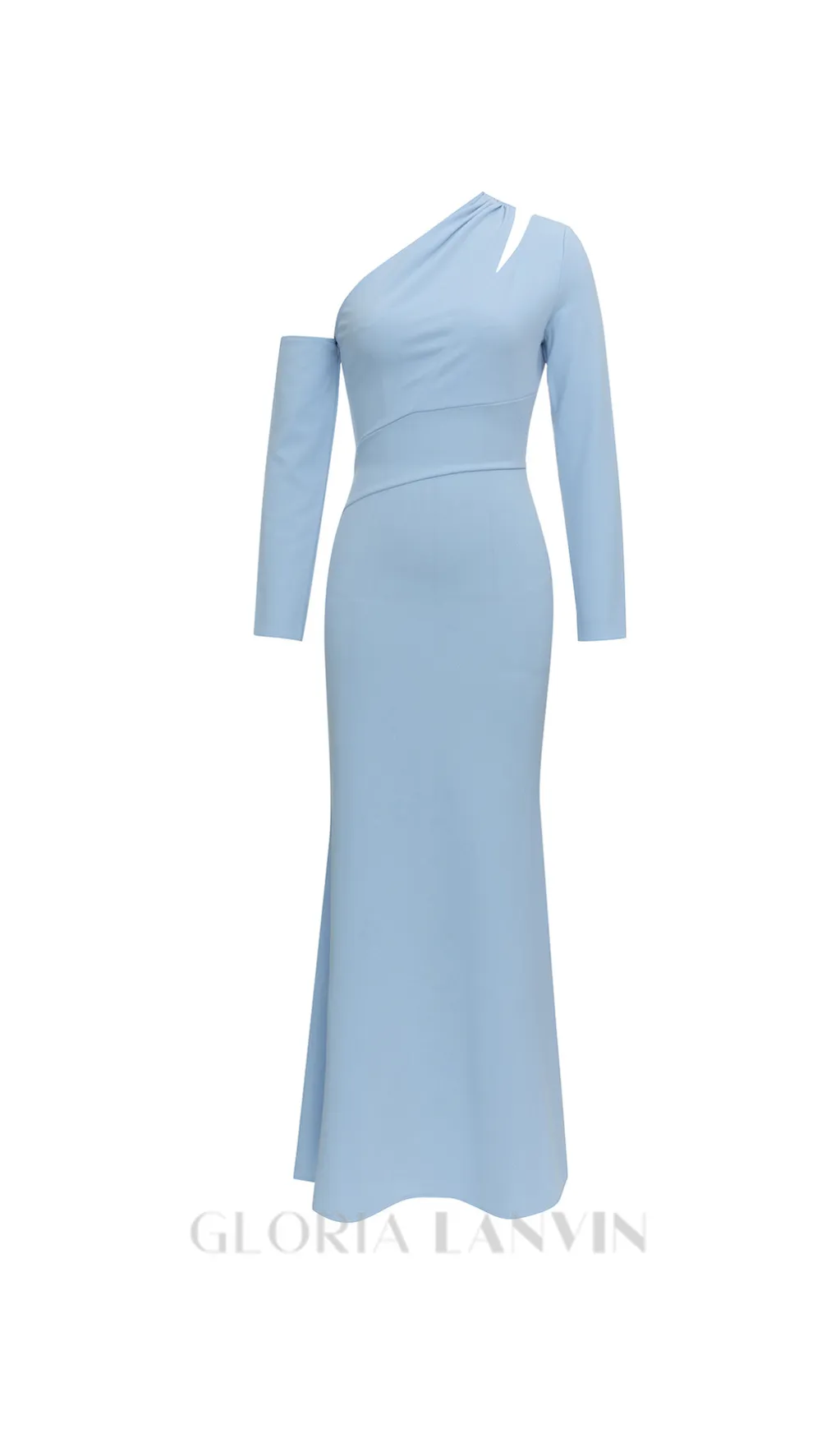 XYLIA BLUE ASYMMETRICAL ONE-SHOULDER BODYCON MAXI DRESS Gloria Lanvin