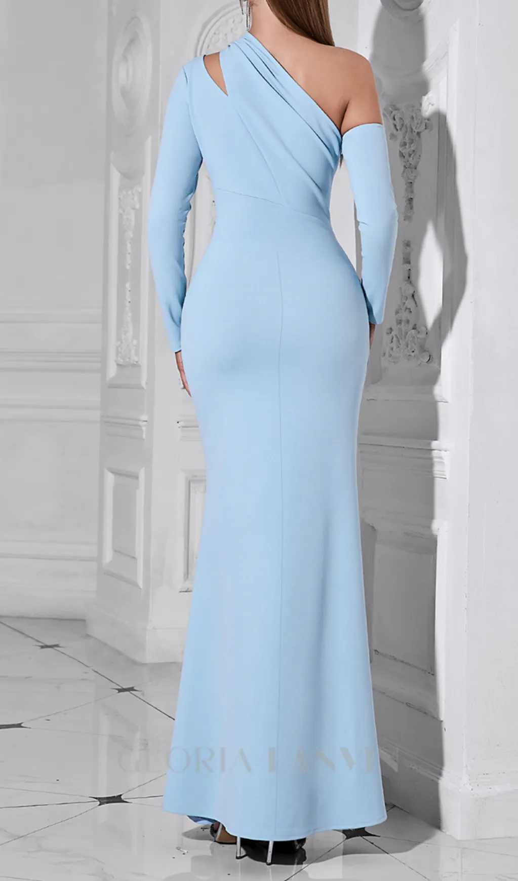 XYLIA BLUE ASYMMETRICAL ONE-SHOULDER BODYCON MAXI DRESS Gloria Lanvin